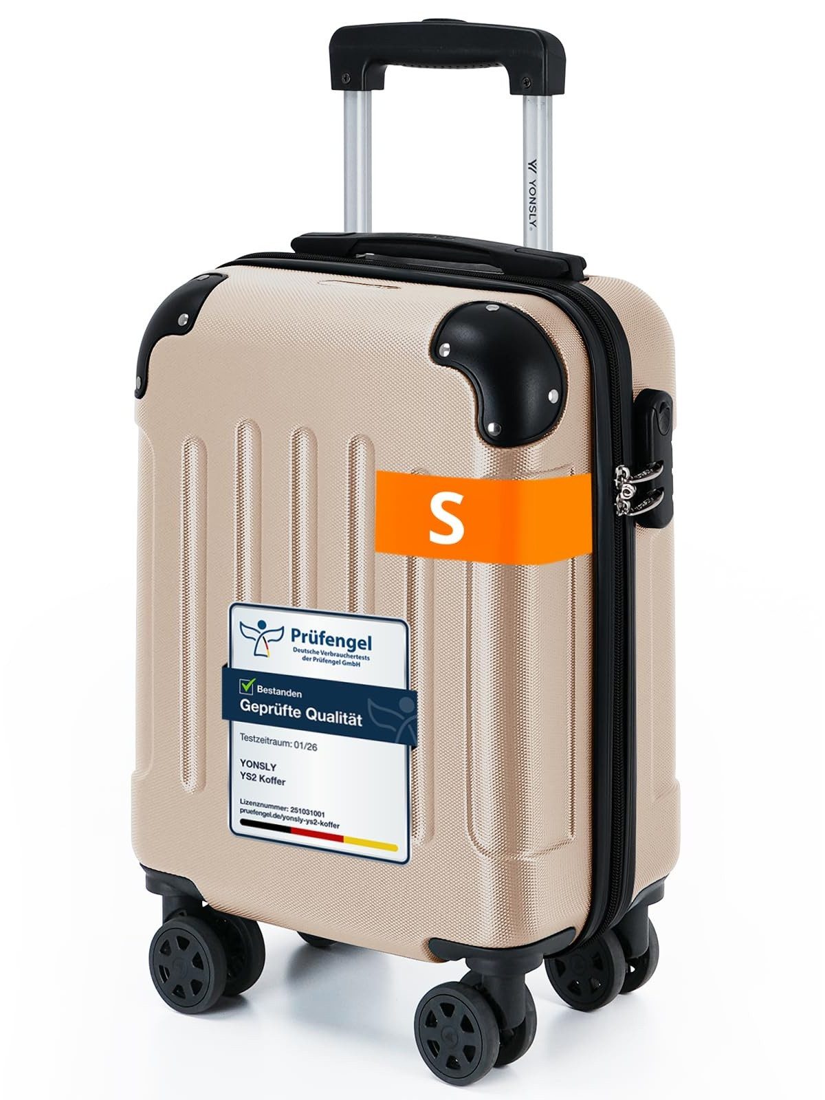 YONSLY Hartschalen-Trolley Hartschalen-Reisekoffer Trolley Rollkoffer in S/M/L/XL Größen, 4 Rollen, mit 360°-Lenkrollen, Zahlenschloss und mehrstufigem Teleskopgriff