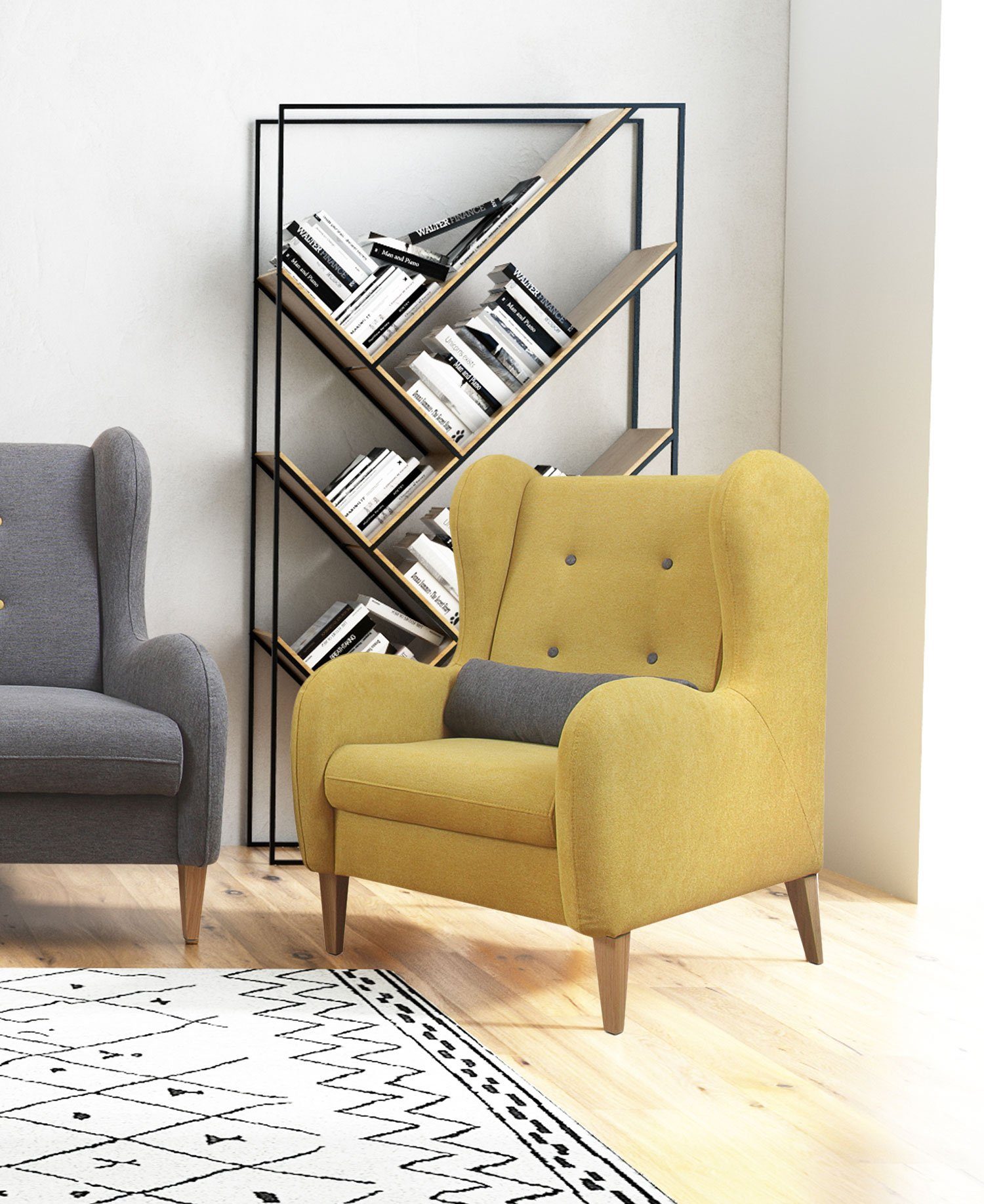 Befürworten Feldmann-Wohnen Sessel Lathi Farbe dekorativer Rückenkissen / am (Lathi), Steppung mit graphit 76cm wählbar gelb