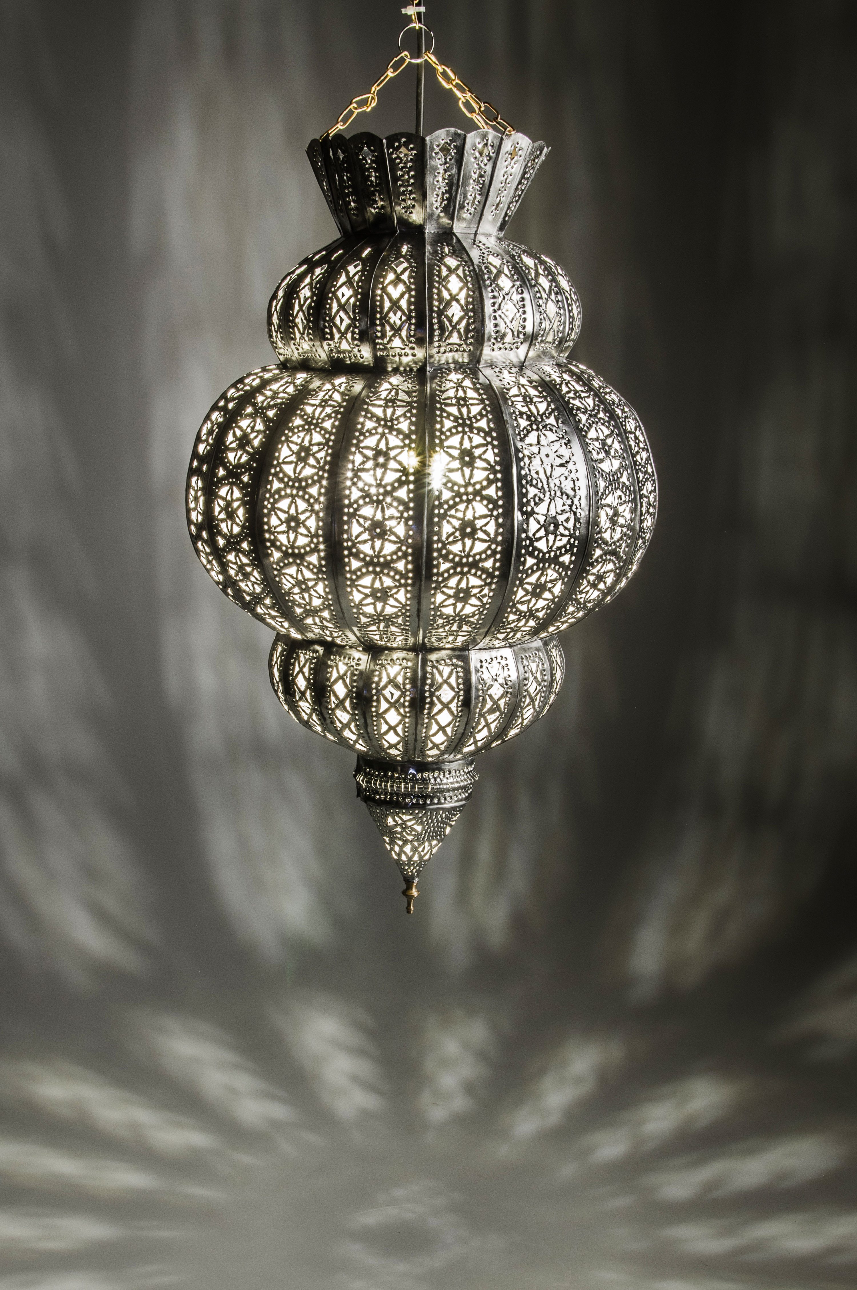 Marrakesch Orient & Mediterran Interior Pendelleuchte Orientalische Pendelleuchte Harem Silber 45cm, Lampe für Wohnzimmer, Handarbeit