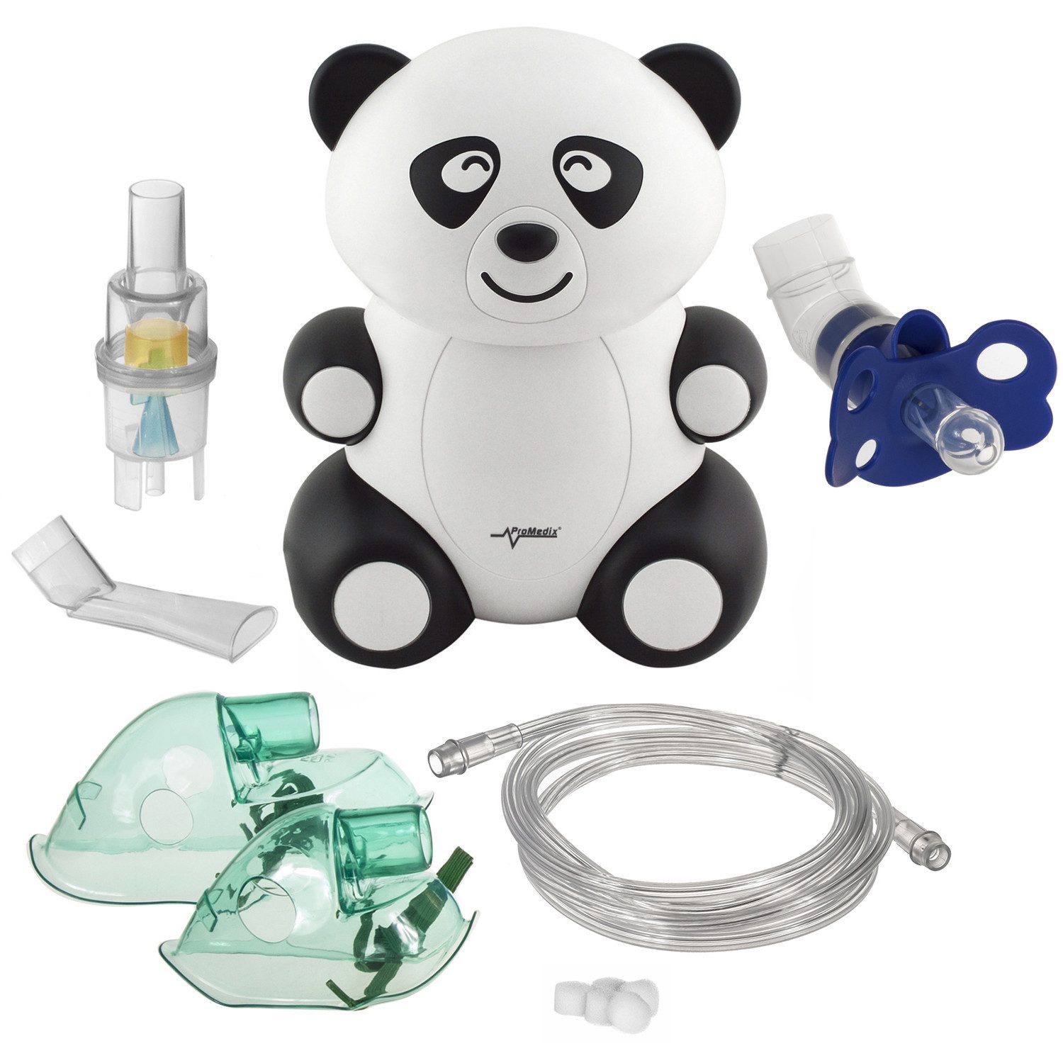 Promedix Inhalationsgerät PR-812+ PR-815 Panda Kinder-Inhalator mit Schnuller, Vernebler, Maske, Filter + Schnuller