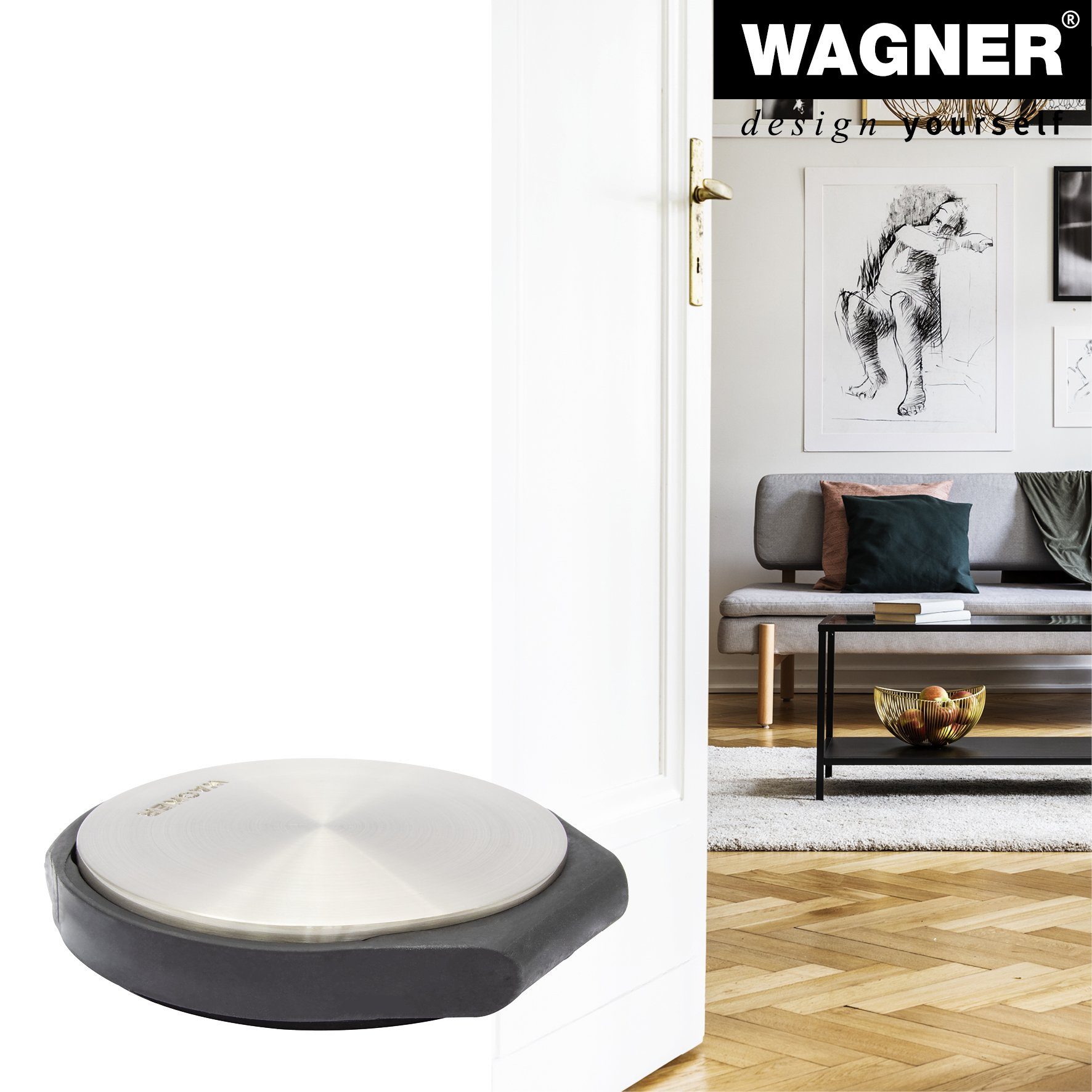 WAGNER design yourself Bodentürstopper Bodentürstopper BIG DISK - 98 x 30 mm in Edelstahloptik und vielen Farben, Stopper aus hochwertigem Industriestahl/Gummi, zum Hinstellen