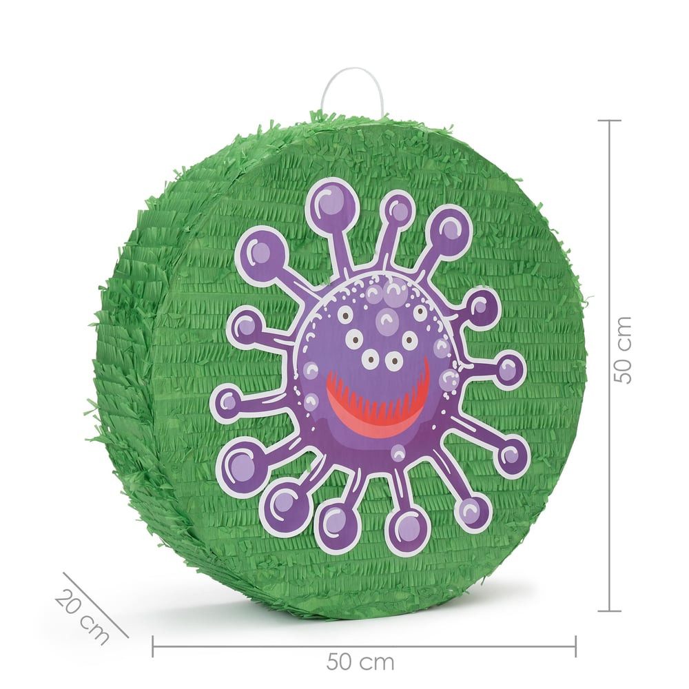 Lumaland Pinata "Beat The Virus", Set inkl. Schläger & Augenbinde Individuell befüllbar 50x50x15 cm