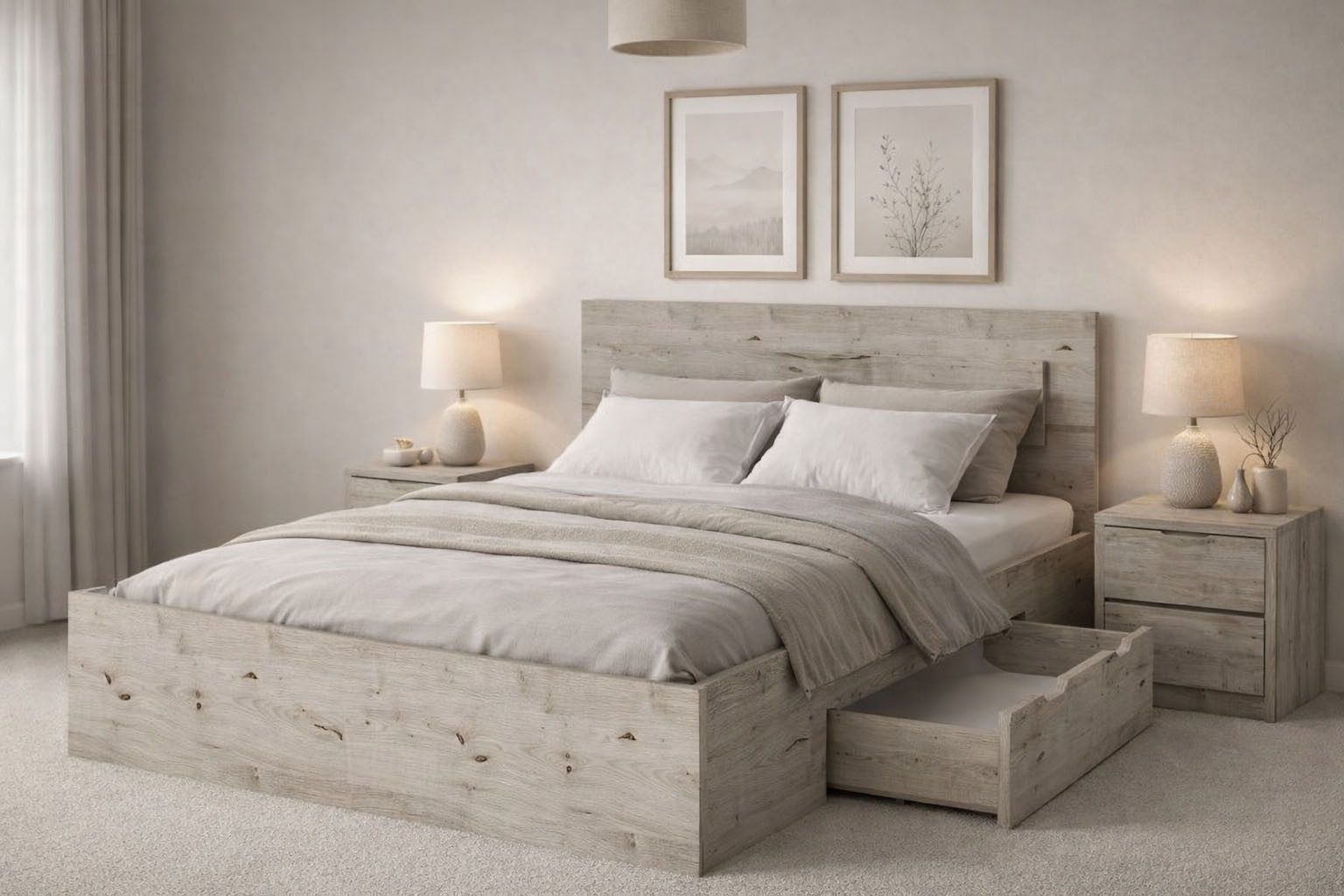 Home affaire Bett PRESSAC mit Schubladen und Beleuchtung, in 2 Breiten - 160 und 180 cm, Bettgestell mit Schubladen, ohne Lattenrost und Matratze