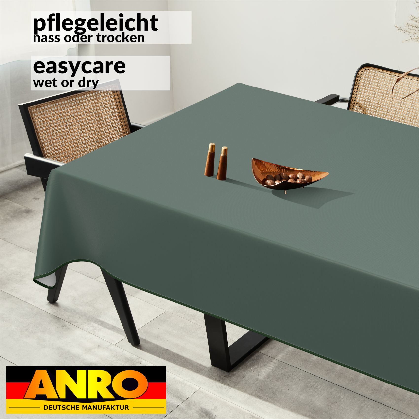 ANRO Tischdecke Wachstuchtischdecke abwaschbar UNI auch als Gartentischdecke (Einzelstück 1-tlg), wasserabweisend pflegeleicht Textil-Optik Grün 100x140cm – Bild 4 von 5