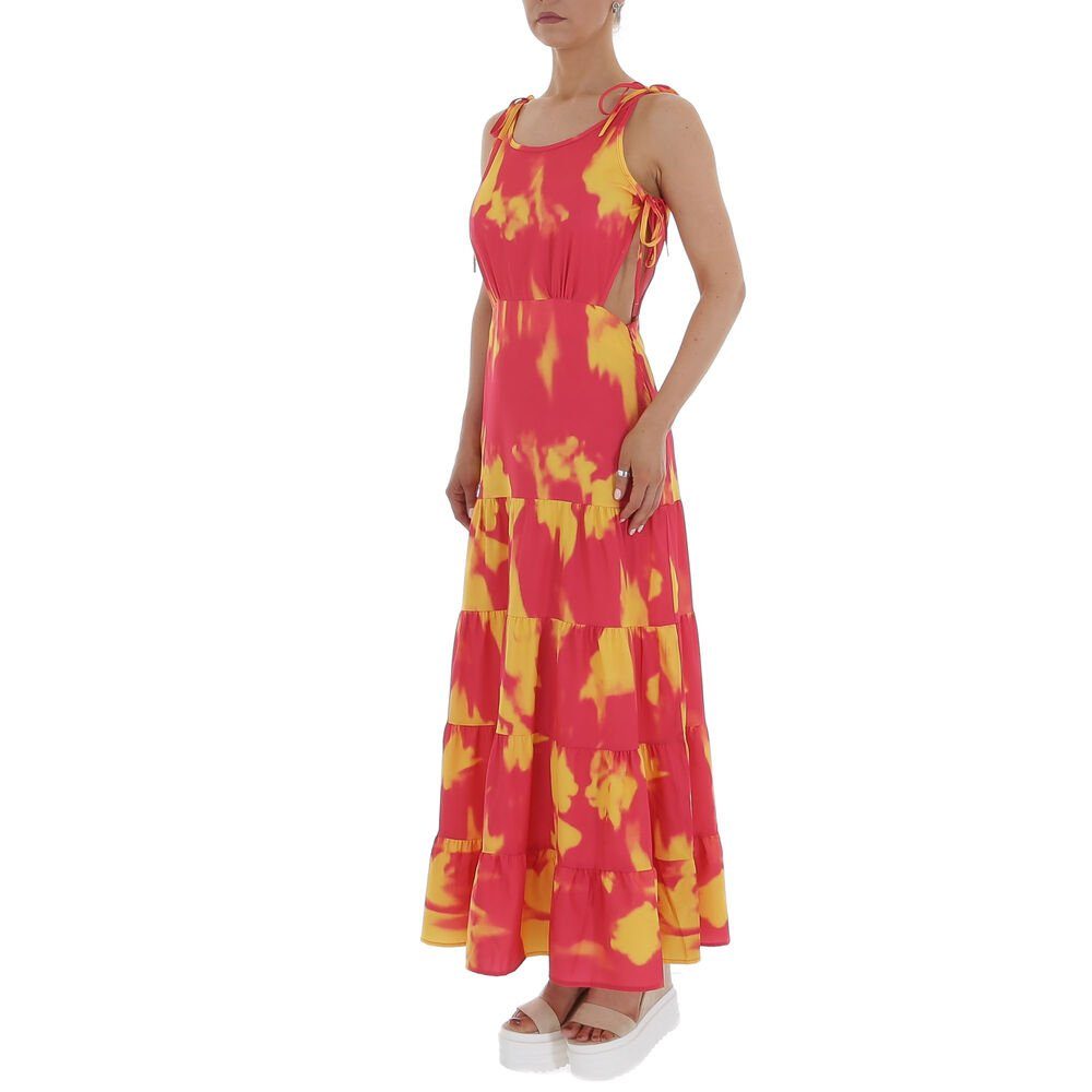 Ital-Design Sommerkleid Damen Freizeit Stufenkleid Pink in Volants Batik Maxikleid