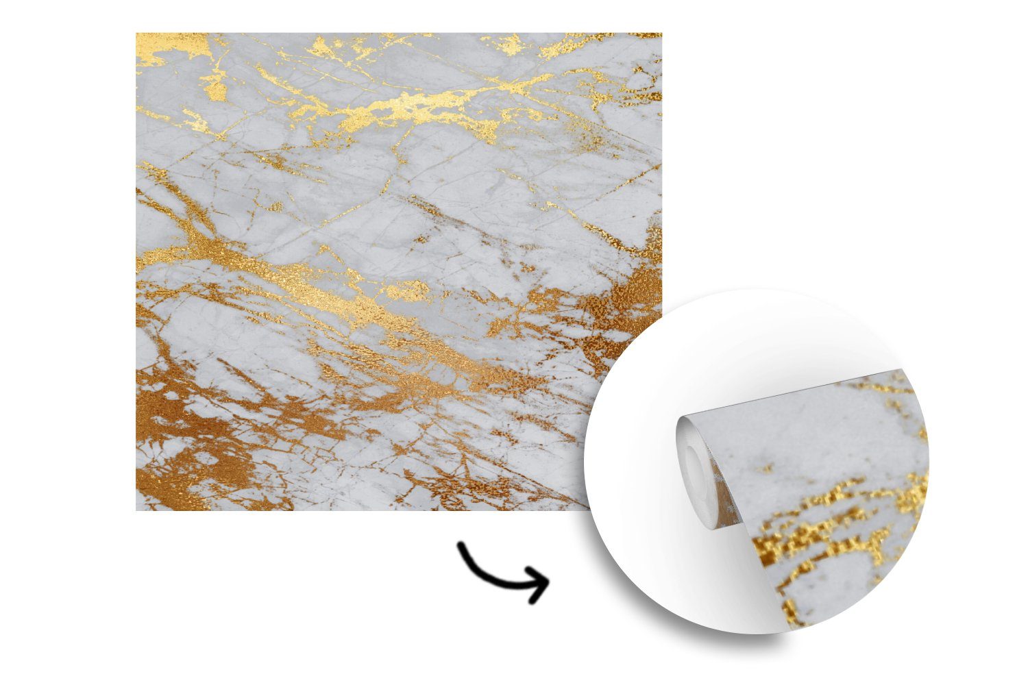 (5 Marmor Tapete Gold, Matt, Wandtapete oder St), Muster MuchoWow Wohnzimmer - bedruckt, für - Fototapete Vinyl Schlafzimmer,