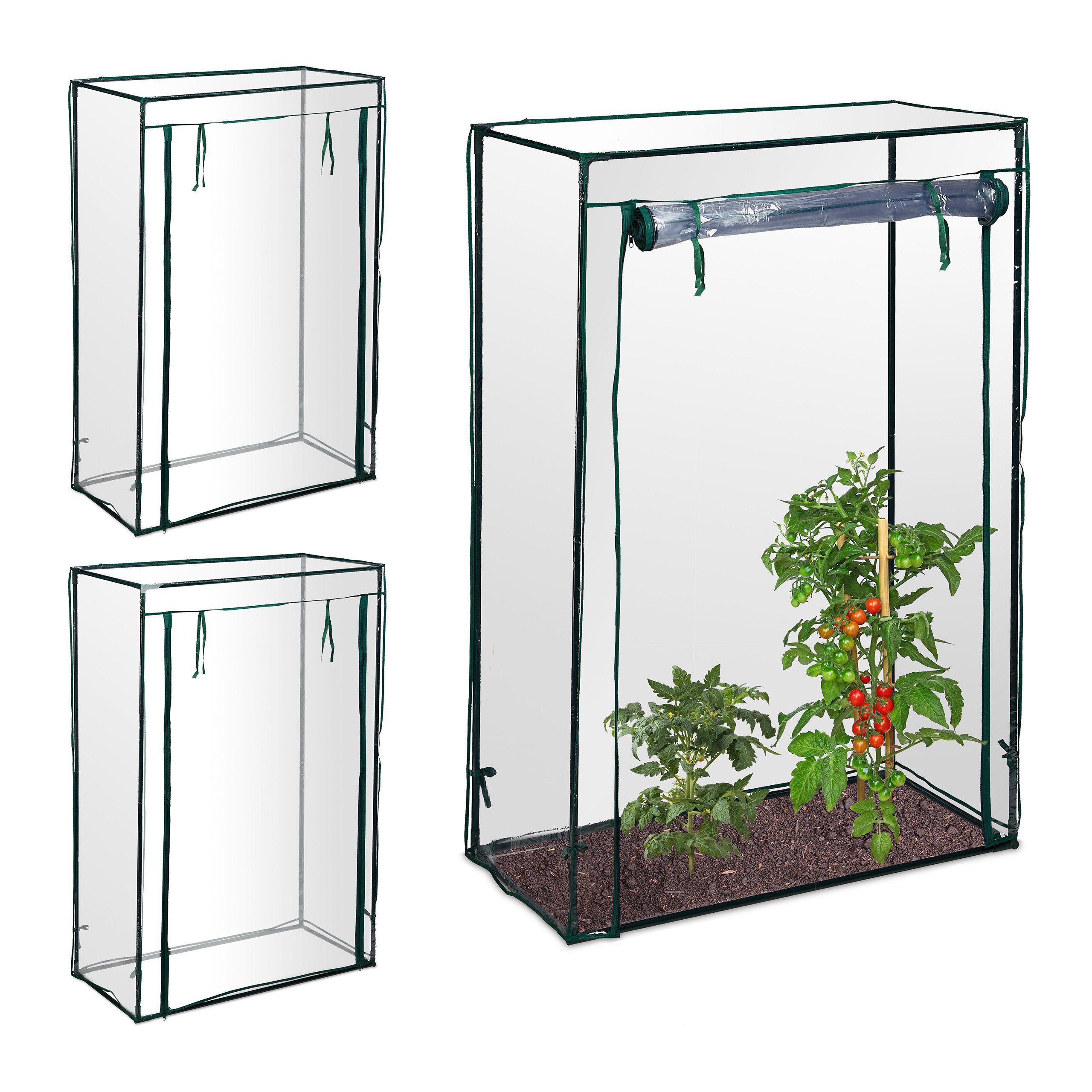 relaxdays Tomatengewächshaus 3 x Tomatengewächshaus PVC grün|weiß | Rabatt: 34%