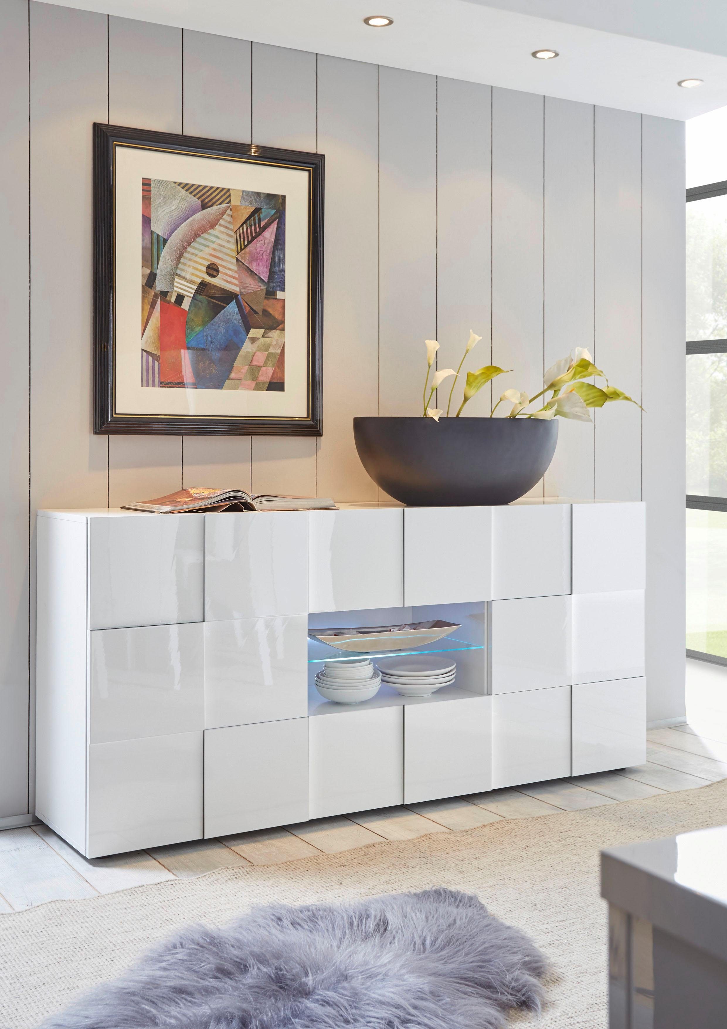 Home affaire Sideboard Dama Breite 181, Kommode 2 Türen u. 2 Schubkästen, Anrichte, Front in 3D-Optik, viel Stauraum, verschiedene Farben