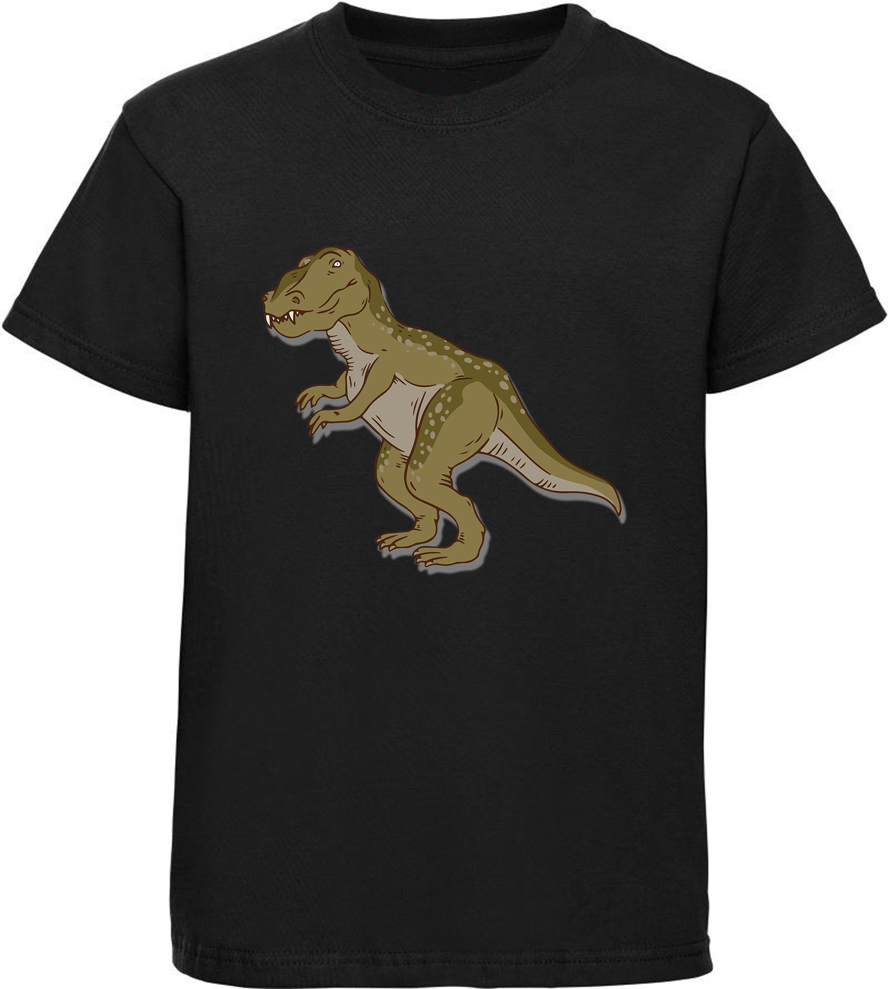 Tyrannosaurus Kinder Print-Shirt Baumwollshirt i69 schwarz, mit Rex rot, blau, weiß, bedrucktes T-Shirt Dino, MyDesign24 mit