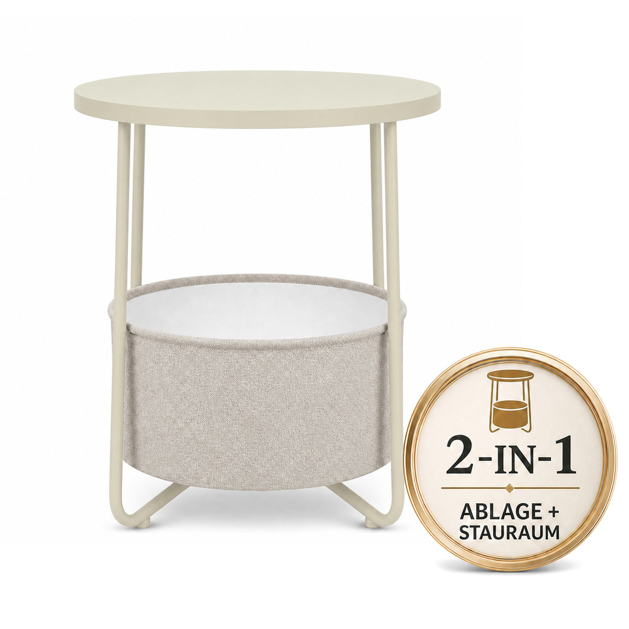 Floordirekt Beistelltisch Luca runder Sofatisch mit Stoffkorb Stauraum 45 cm 4 Farben, 2-in-1-Design – Bild 5 von 5