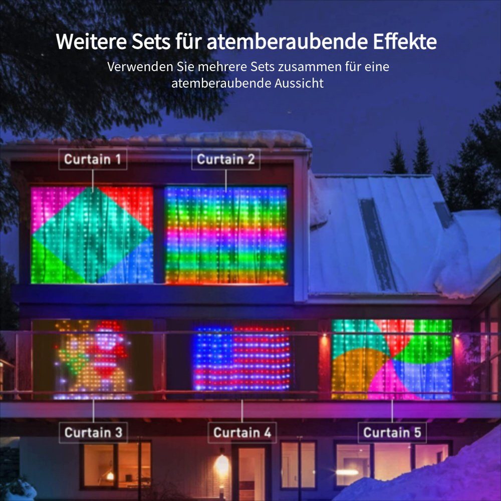 JOYOLEDER LED-Lichterkette LED RGBIC Selbermachen 3m*3m, Weihnachten Lichtervorhang Lichterkette, Party Smart