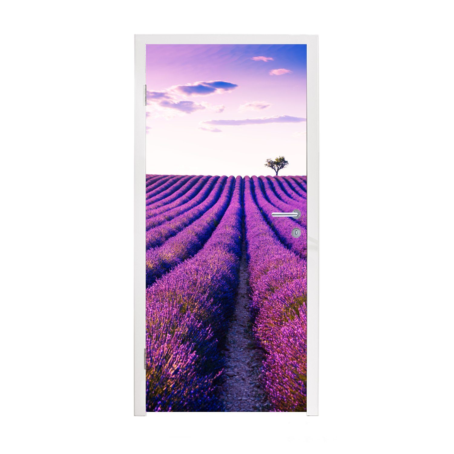 MuchoWow Türtapete Lavendel - Bäume - Lila - Blumen, Matt, bedruckt, (1 St), Fototapete für Tür, Türaufkleber, 75x205 cm