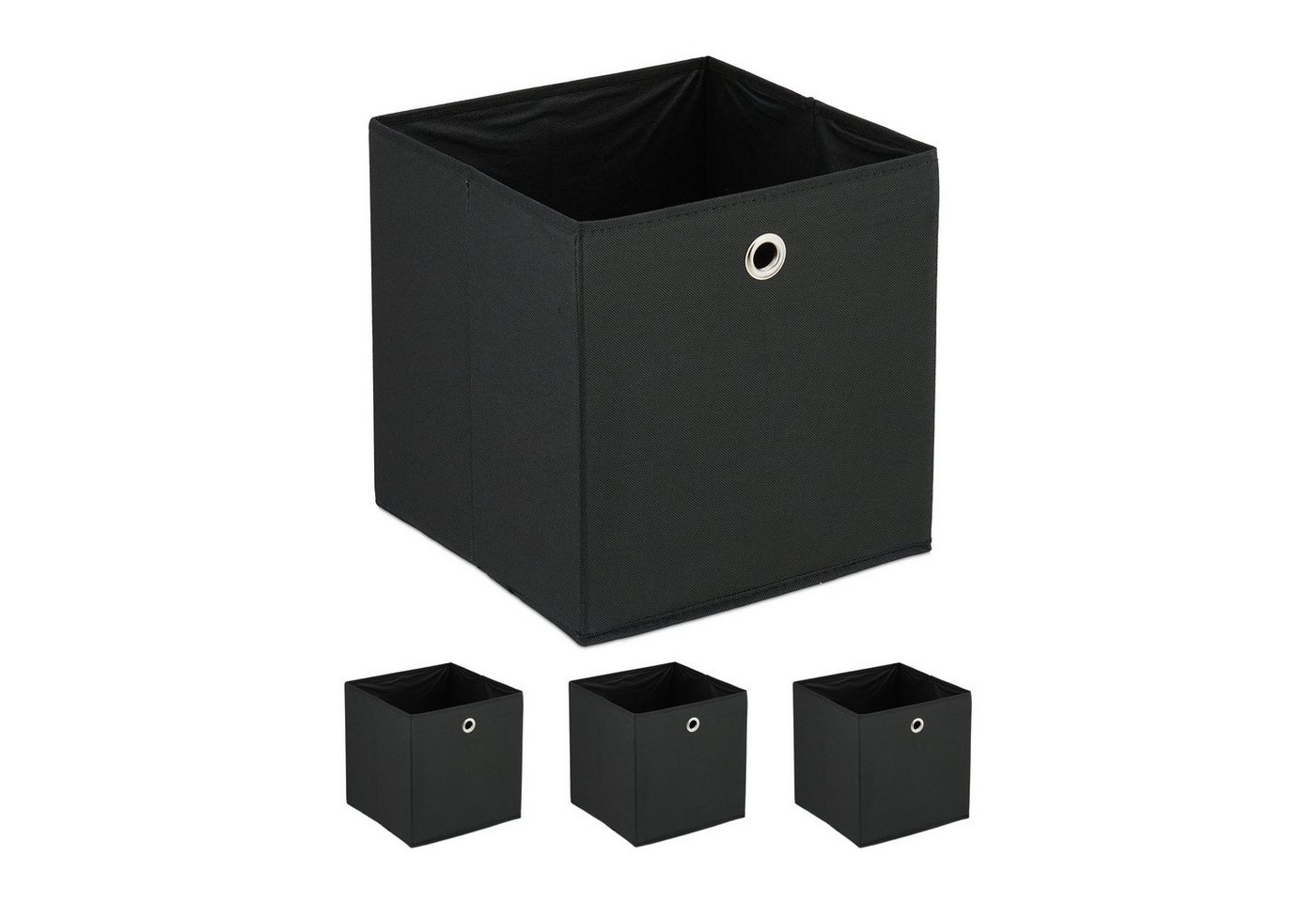 relaxdays Aufbewahrungsbox Schwarze Aufbewahrungsbox im 4er Set (4 St)