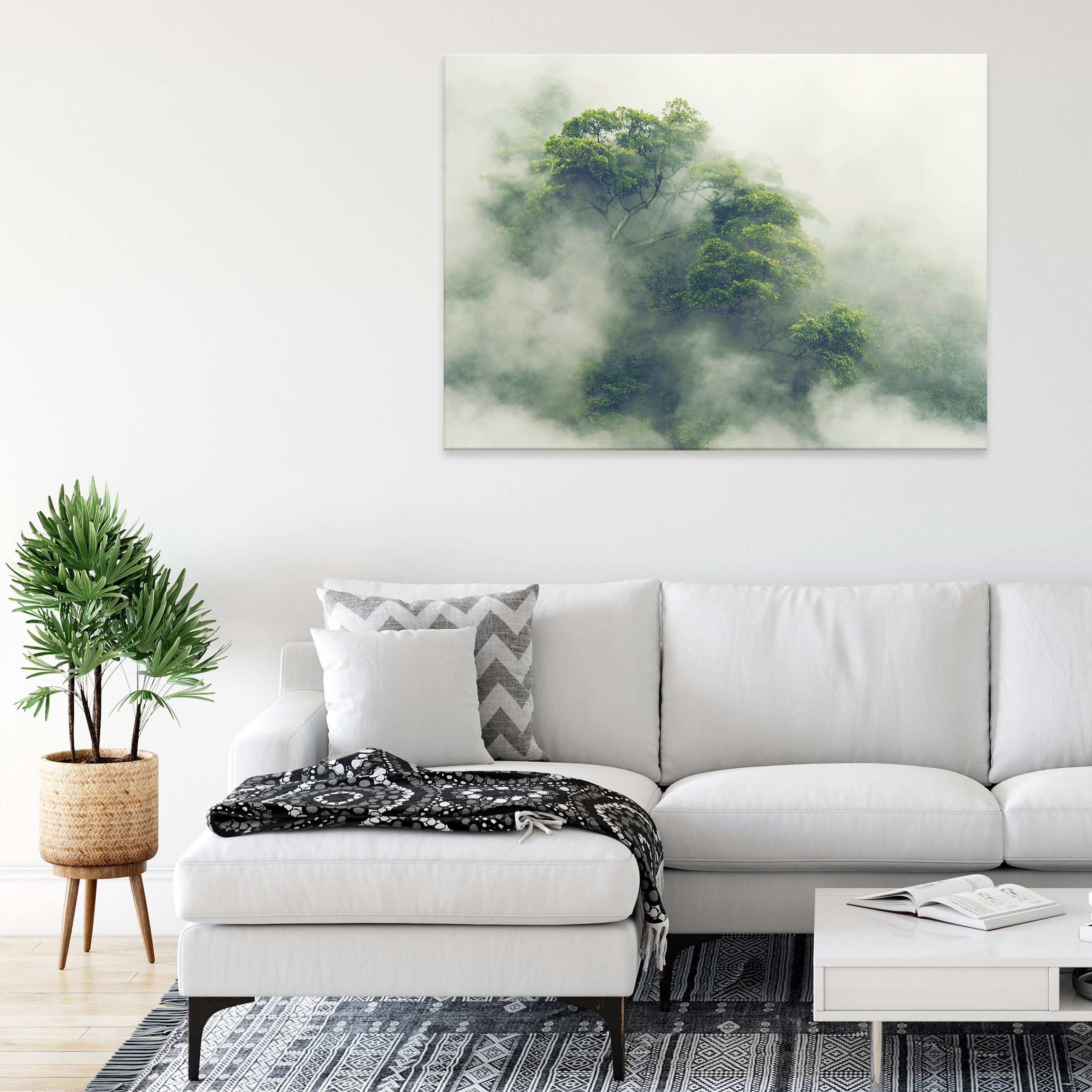 Dschungel Brume Modern, Aufhängefertig Wald (Einteilig), Tropisch Wallarena Japan XXL Wald Tropischer Leinwandbilder in Leinwandbild Wandbild