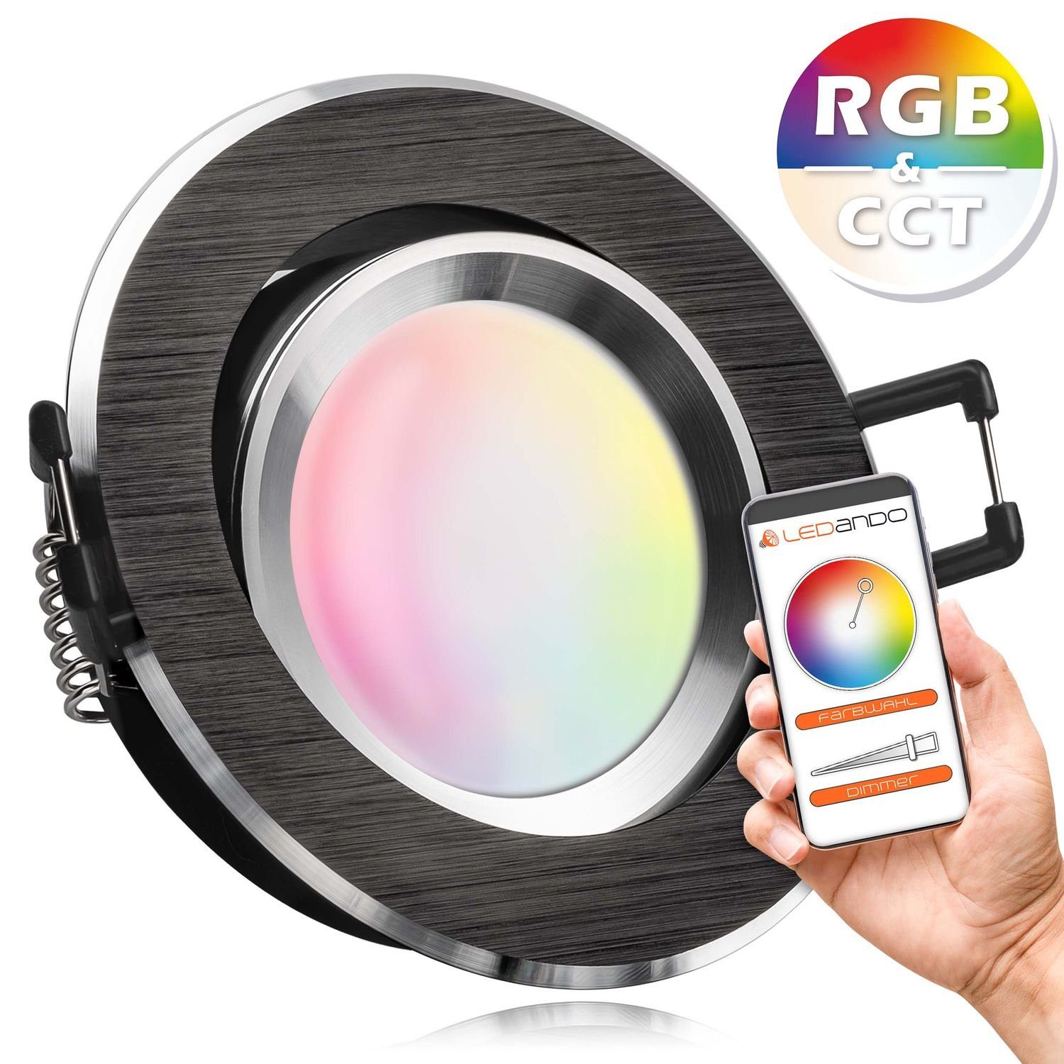 LEDANDO LED Einbaustrahler RGB - Leuchtm Set in mit schwarz CCT extra flach 5W LED Einbaustrahler