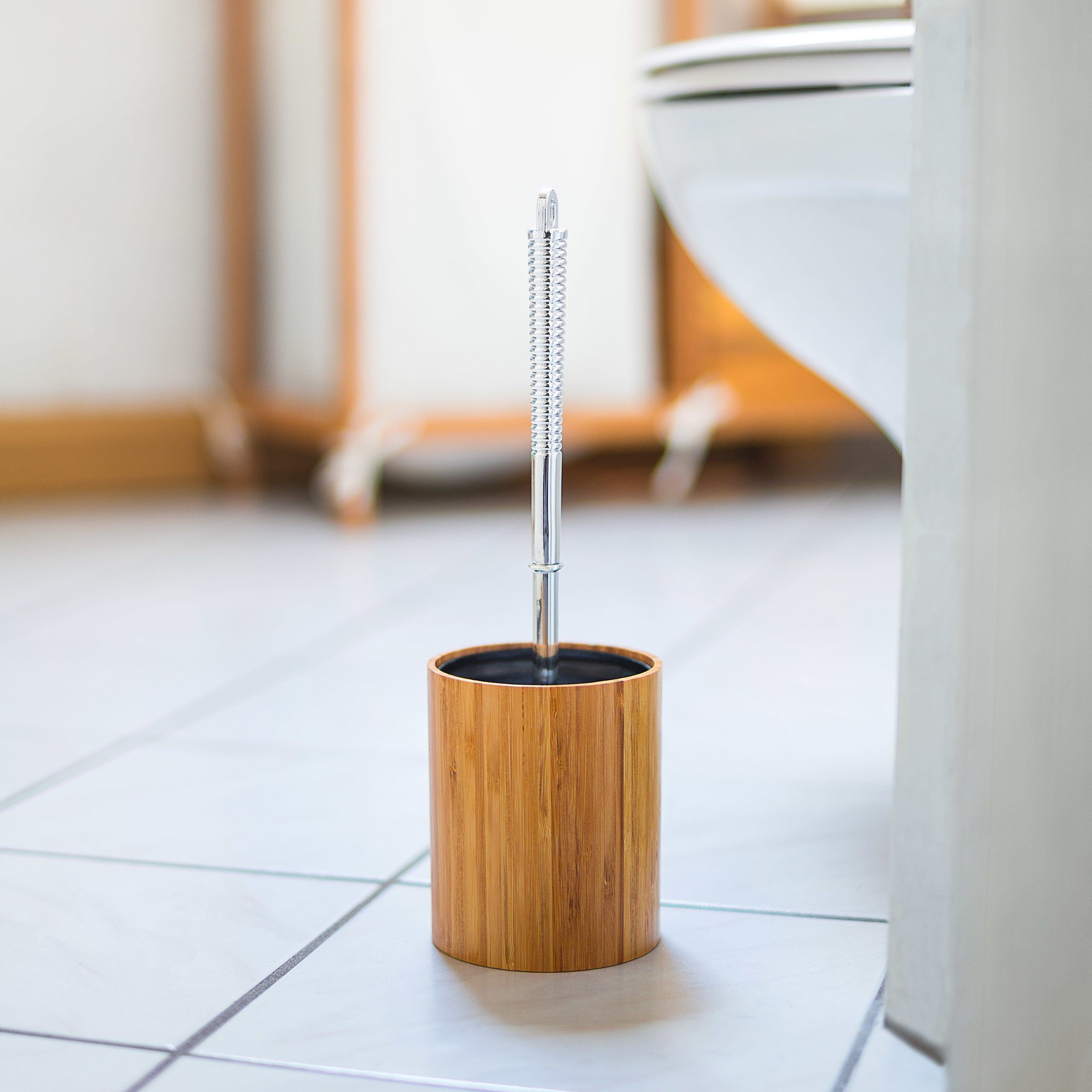 relaxdays Badezimmer-Set WC-Bürstenhalter Bambus