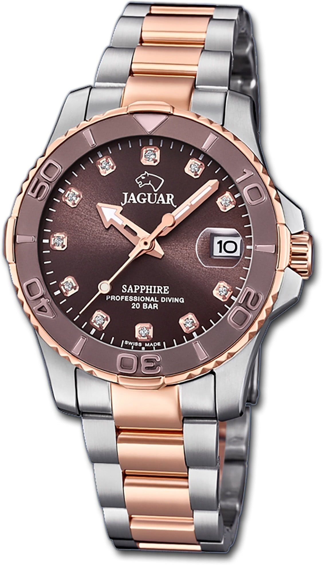 JAGUAR Quarzuhr Jaguar Edelstahl Damen Uhr J871/2 Analog, Damenuhr mit Edelstahlarmband, rundes Gehäuse, mittel (ca. 34mm), Fash