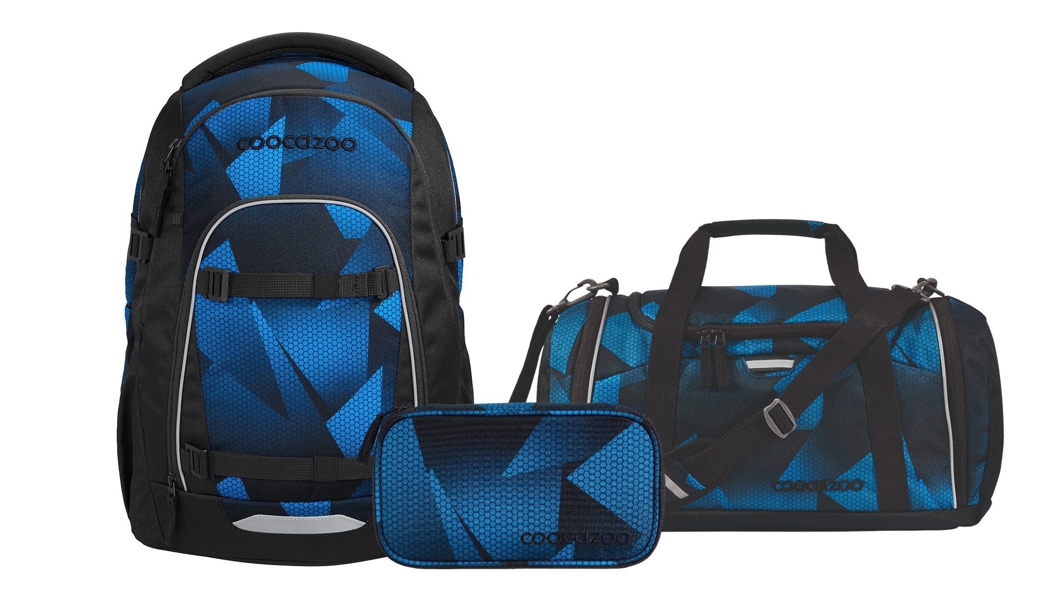 coocazoo Schulranzen Schulrucksack-Set MATE Electric Ice 3-teilig (3-teilig), ergonomisch, Körpergröße: 135 - 180 cm, Easy-Grow-System