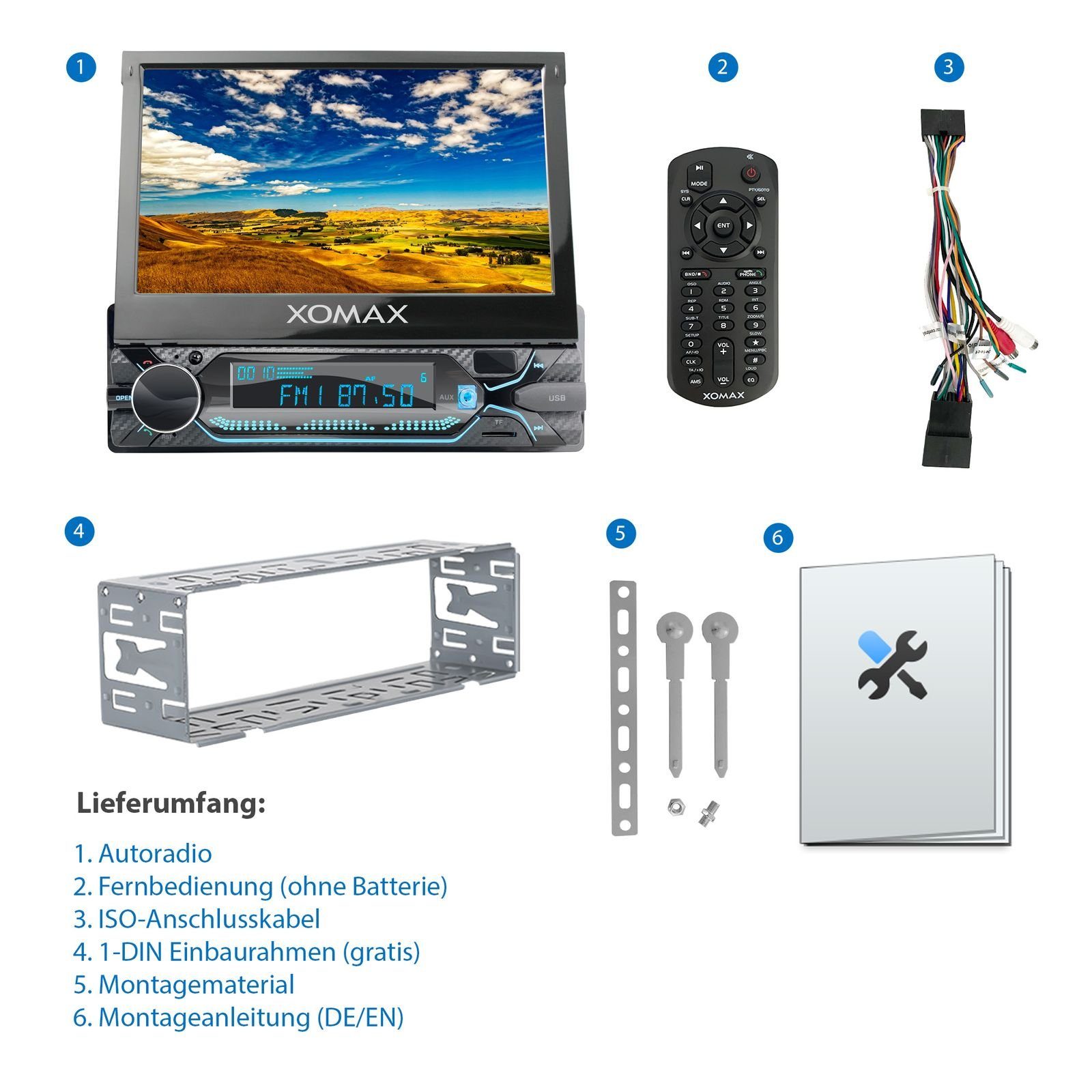 DIN USB, 1 Autoradio mit 7 SD, Zoll Bluetooth, XOMAX XM-V747 Bildschirm, Autoradio