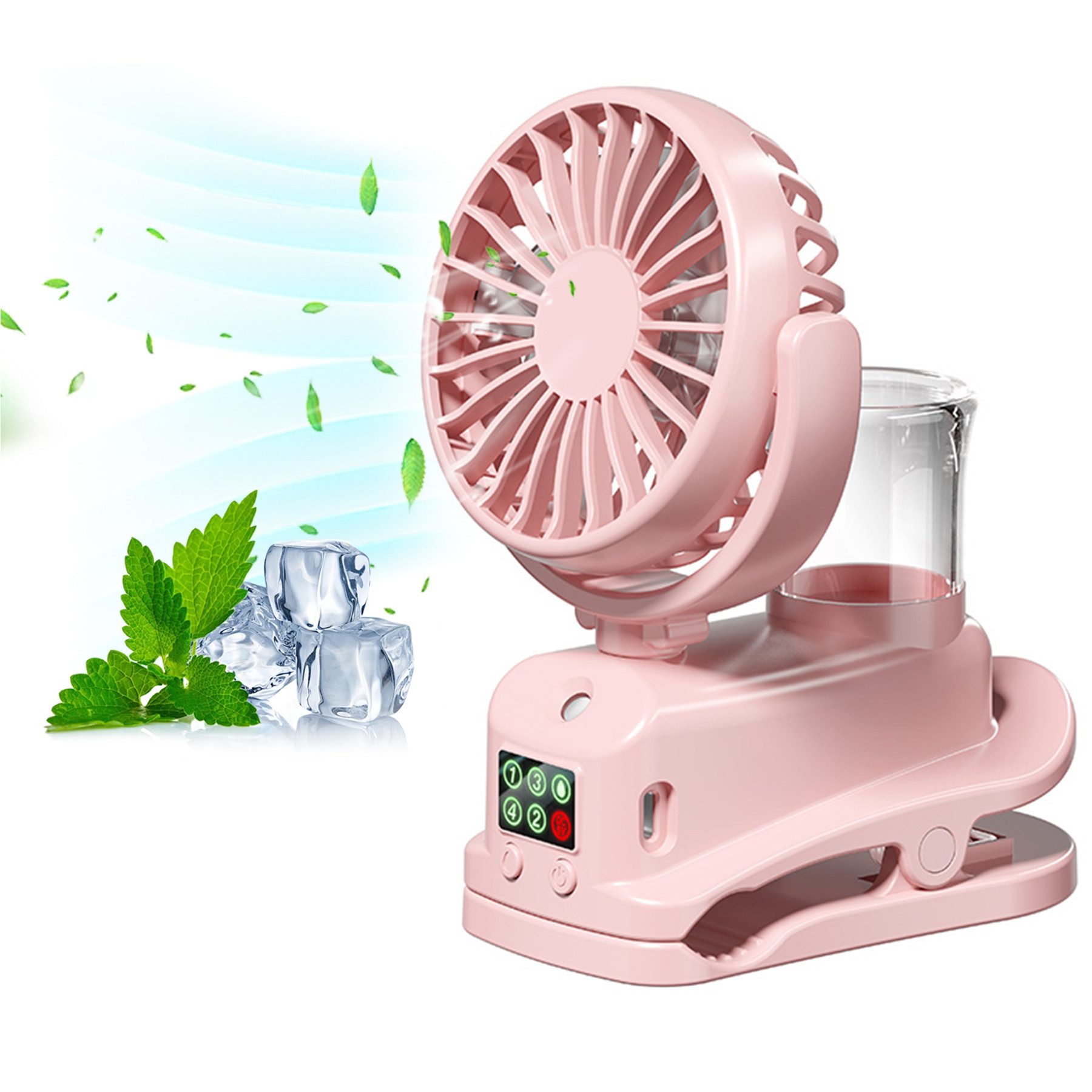 Senmudi Mini USB-Ventilator USB Ventilator mit Wassernebel,4Geschwindigkeiten Wind Tischventilator, 1200 MAH Mini Handventilator mit Clip,Desktop Persönlichen Fans,Büro