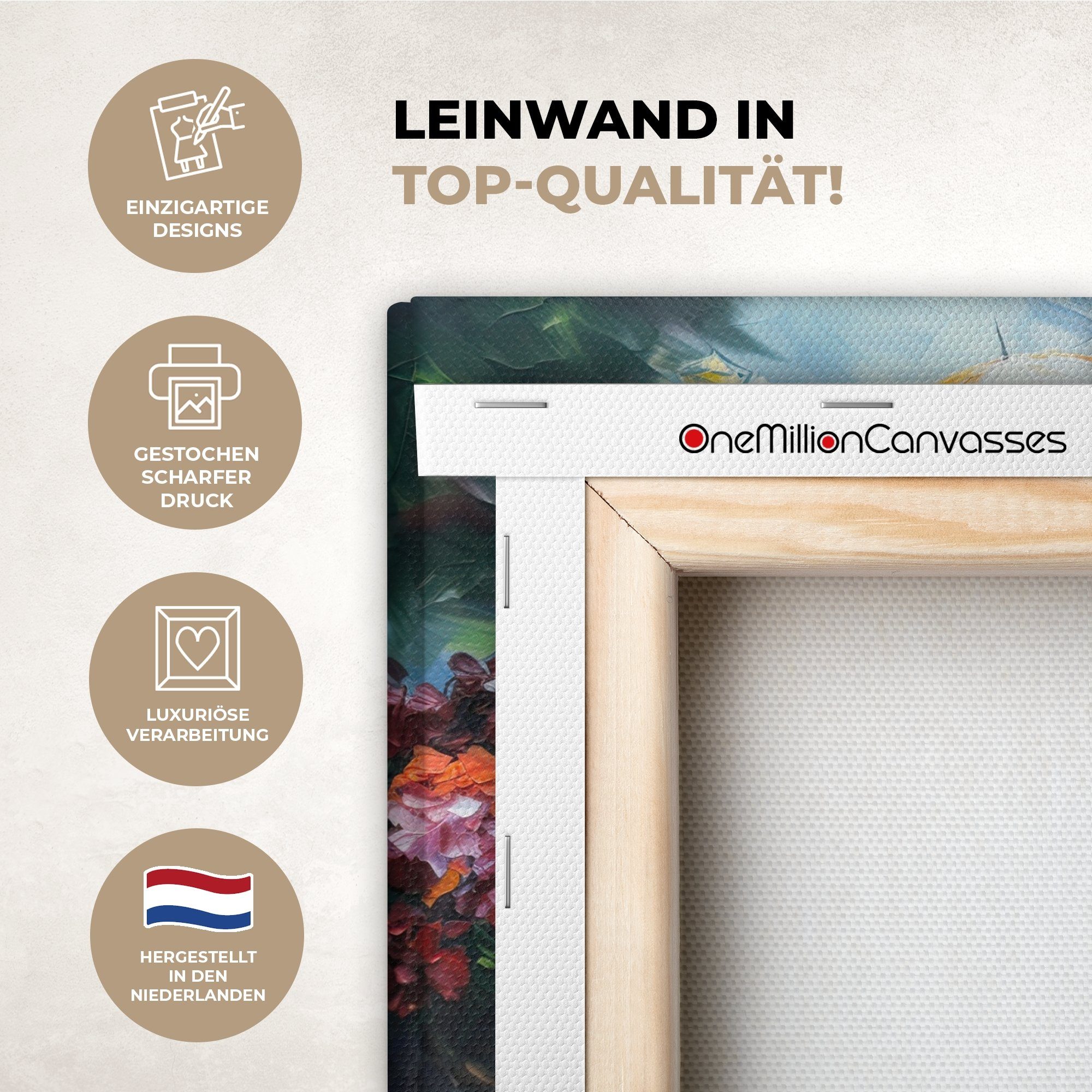OneMillionCanvasses® Leinwandbild Ölfarbenoptik - Regenschirm - Frau - Straße - Kunst, Fotodruck (1 St), Leinwand Bilder Klein, Wand Dekoration Aesthetic 30x20 cm