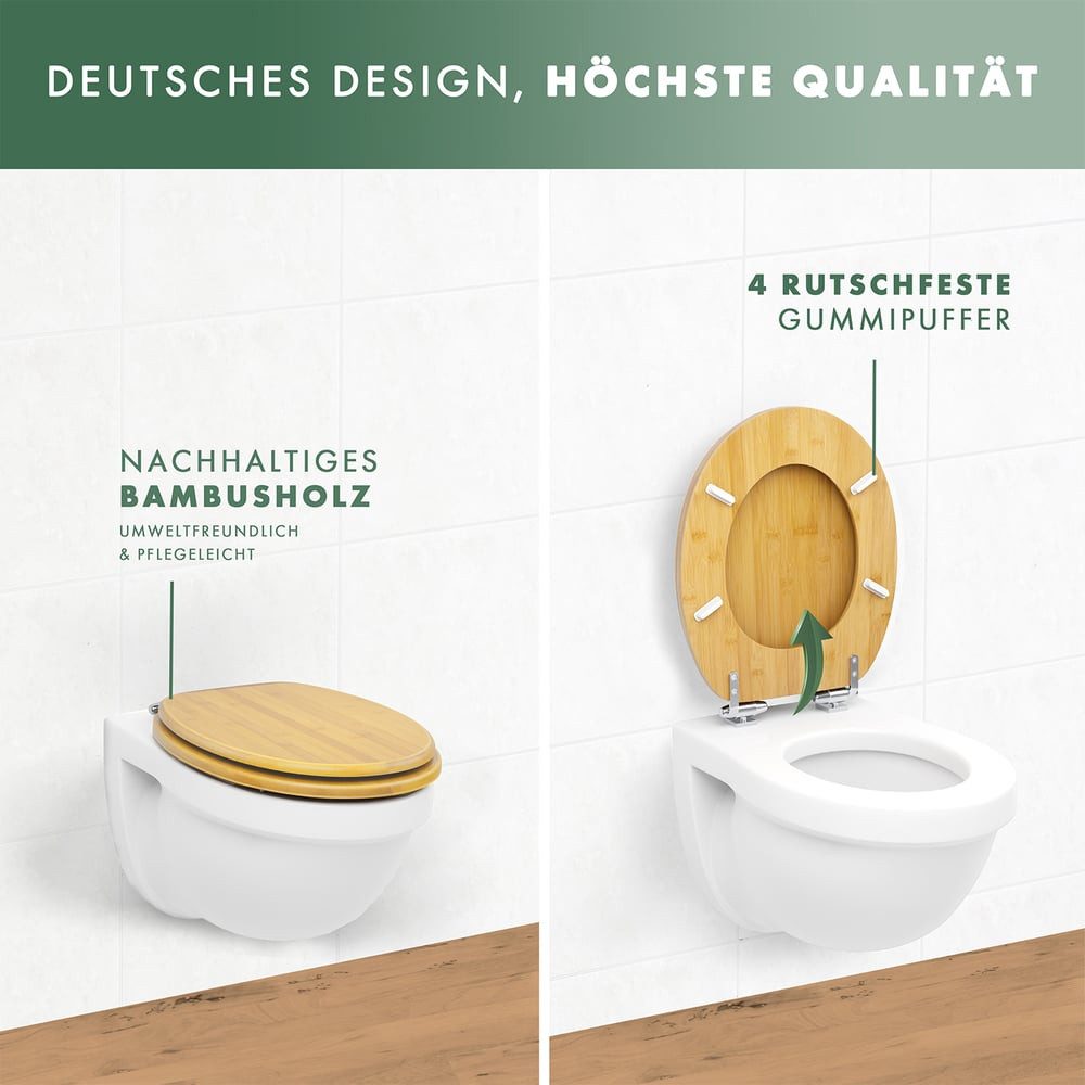 Benkstein WC-Sitz Premium Bambus WC Sitz mit Absenkautomatik (7-St), Quick Release Funktion – Hochwertiger Toilettendeckel mit Soft Close – Bild 5 von 5
