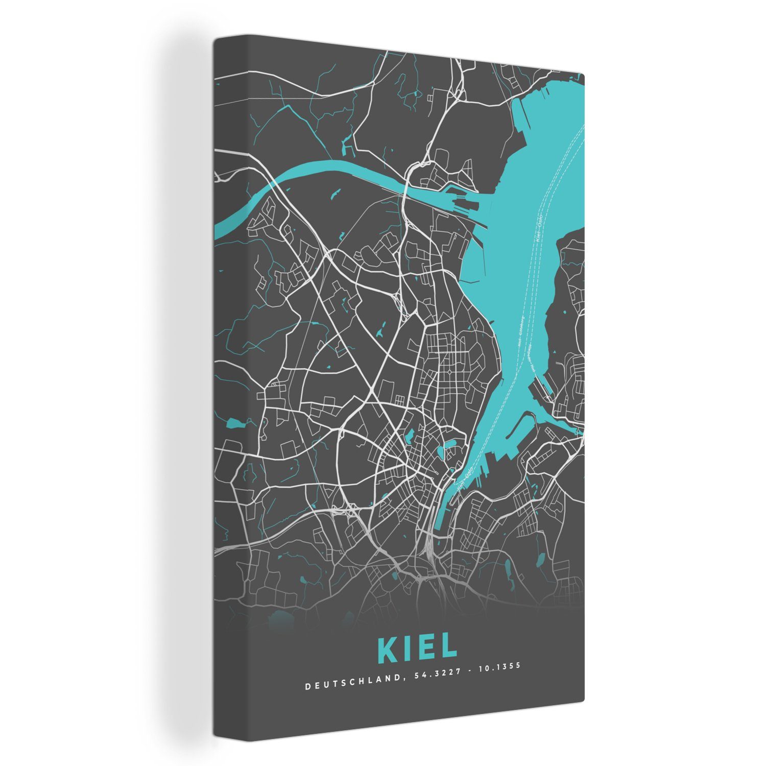 OneMillionCanvasses® Leinwandbild Karte - Stadtplan - Kiel - Deutschland - Blau, (1 St), Leinwandbild fertig bespannt inkl. Zackenaufhänger, Gemälde, 20x30 cm