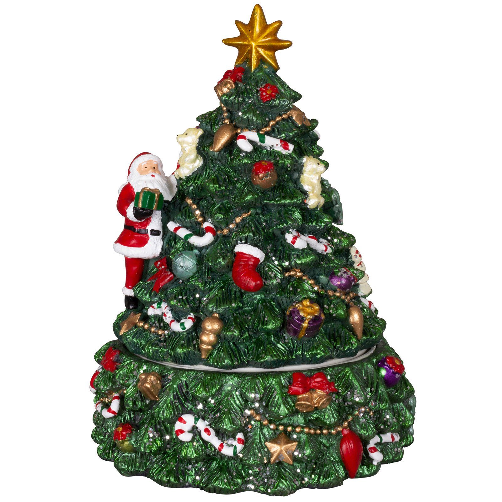 (mechanisch 15cm, dreht Weihnachtsbaum Paradise Weihnachtsdeko, mit Weihnachtsmann, 1-tlg), Melodie, Christmas aufziehbar, mit sich Spieluhr