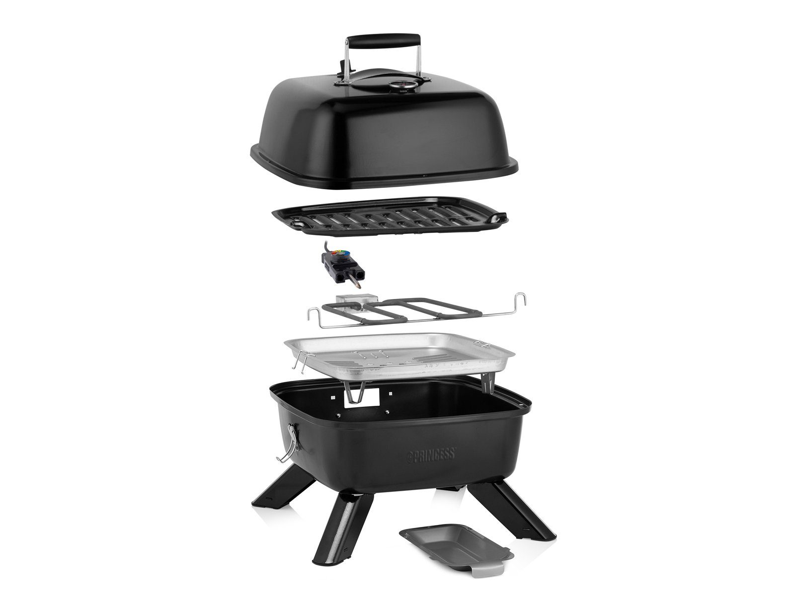 PRINCESS Tischgrill, 2000 W, Hybrid Holzgriller & Elektrogrill mit Deckel Camper Grill-Geräte
