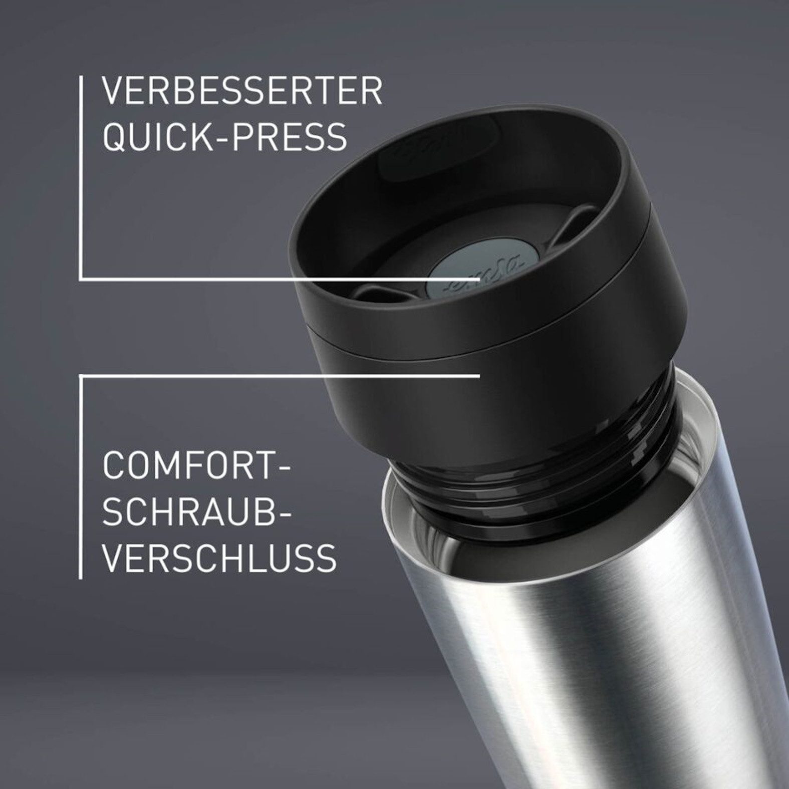 Emsa Thermobecher Travel Mug Classic, mit 360°-Trinköffnung, auslaufsicher, rutschfest, Edelstahl, Kunststoff, Silikon, 4h heiß, 8h kalt - 360 ml / 6h heiß, 12h kalt - 500 ml, 100% dicht