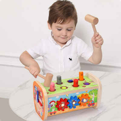 Arkmiido Klopfbank, Montessori Holzhammer Spielzeug, Holz Stampfbank Spielzeug für Kleinkinder, Pädagogisches Lernspielzeug Geschenk für Kleinkinder Junge Mädchen ab 1 2 3 Jahre