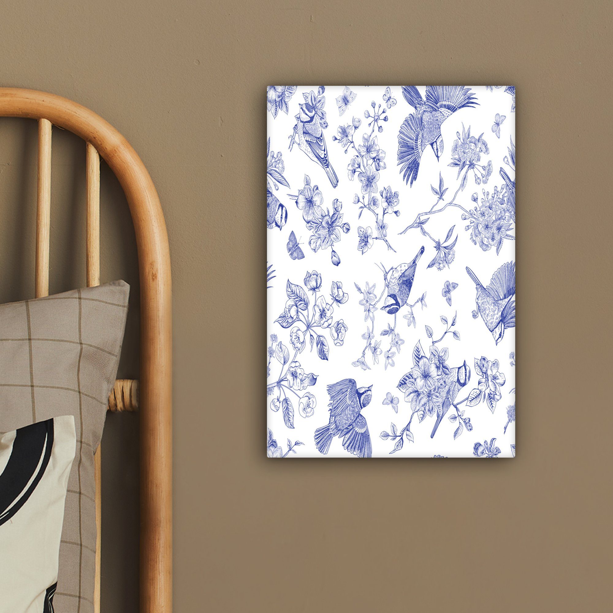OneMillionCanvasses® Leinwandbild cm Vögel fertig - inkl. Blau, - Zackenaufhänger, St), Leinwandbild Blumen bespannt (1 Gemälde, 20x30