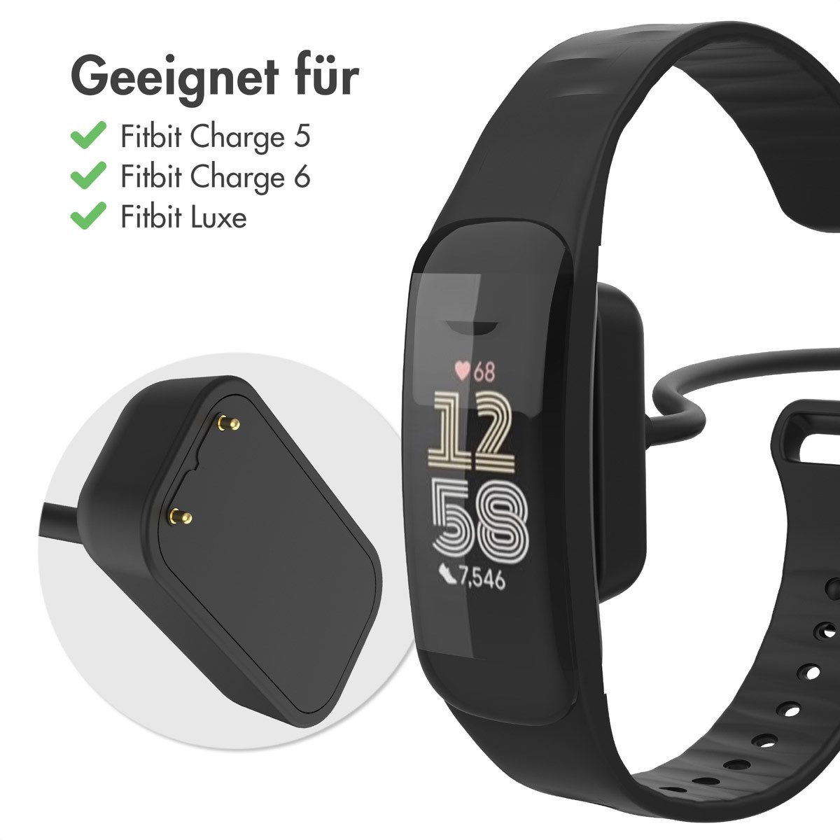 imoshion imoshion USB-A-Ladekabel für Fitbit Charge 6 / Charge 5 / Luxe - 1 Met Smartwatch-Ladekabel