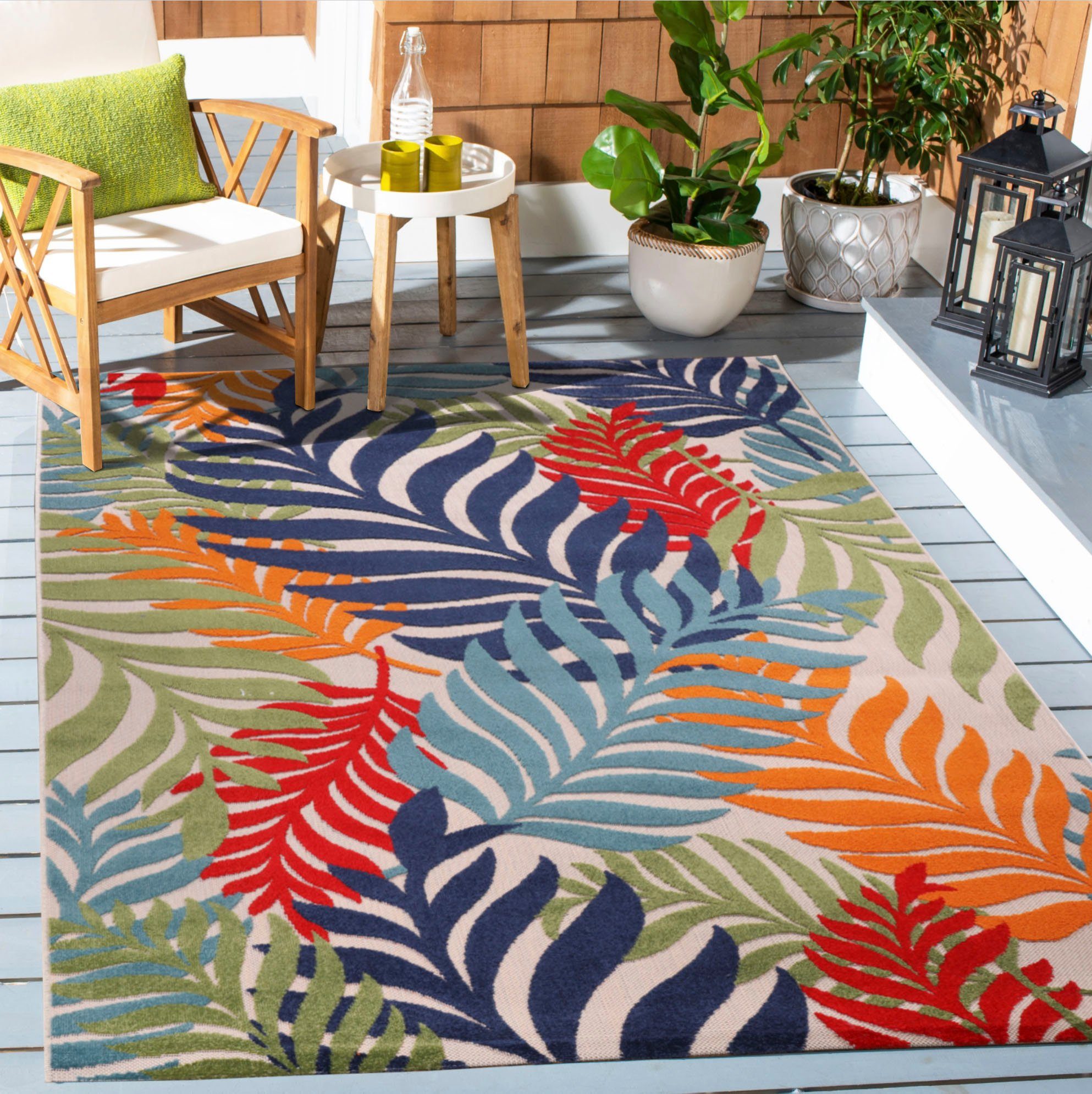 Sanat Teppich Floral Outdoor, auch als Läufer und Rund, rechteckig, Höhe: 6 mm, In- und Outdoor geeignet, florales Design, Balkon, Terasse
