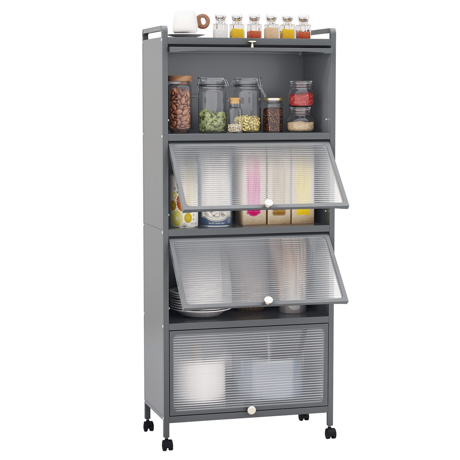 COSTWAY Hochschrank 5-stufig Küchenregal mit aufklappbaren günstig online kaufen