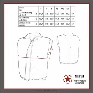 MFH Anglerweste Outdoor Weste, khaki, schwere Ausführung - XL große aufgesetzte Rückentasche mit seitlichem Reißverschluss