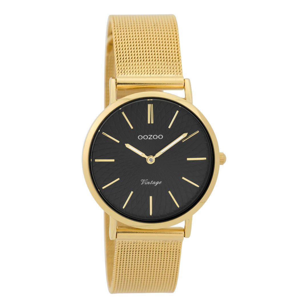 OOZOO Quarzuhr Vintage Damenuhr C9349 IP-Gold/Schwarz Meshband 32 mm
