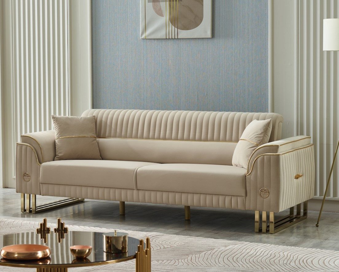 Villa Möbel Sofa New Flavia, 2-Sitzer 1 Teile, Hand Made Quality, pflegeleichter Mikrofasersamtstoff
