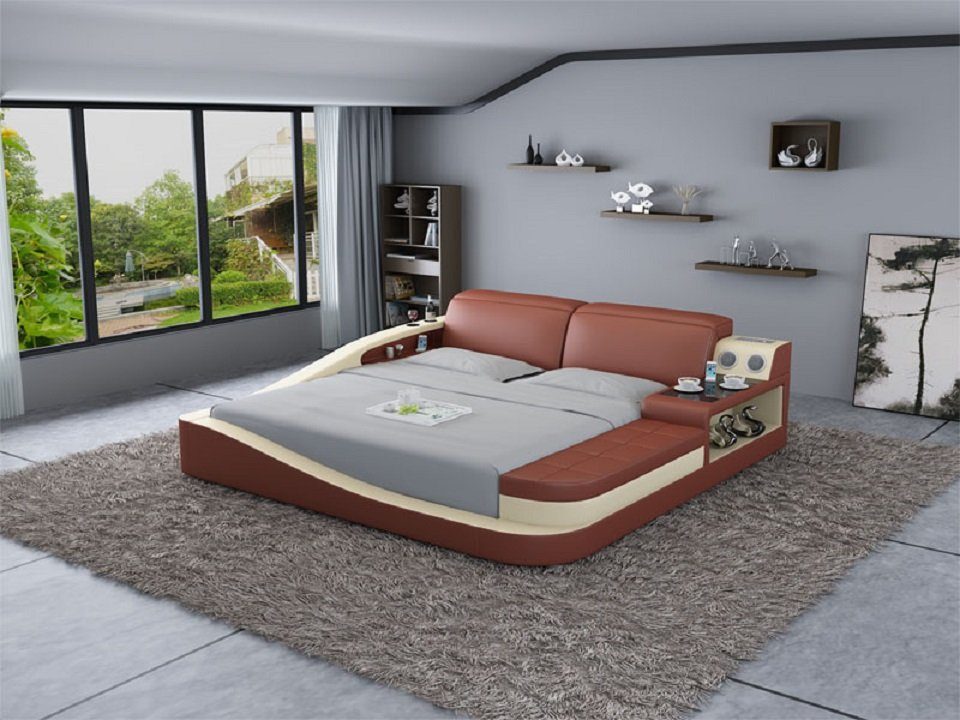 Leder Bett Design Polster Betten JVmoebel Bett Braun/Beige Doppel Schlafzimmer Luxus Textil