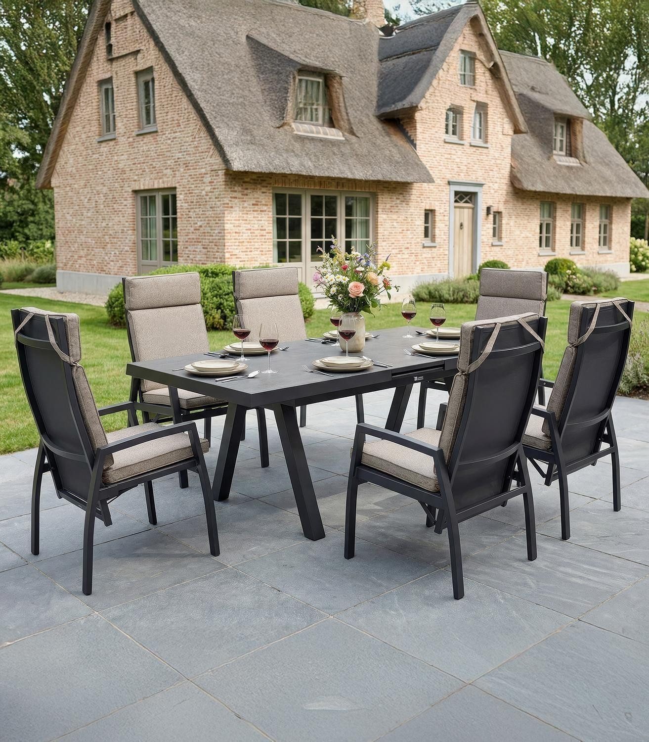L.C. Wholesaler GmbH Gartenstuhl AVENA, Anthrazit, Grau, Aluminium, mit Kissen, (1 St), Textilen, verstellbare Rückenlehne, B 58 x H 107 x T 70 cm