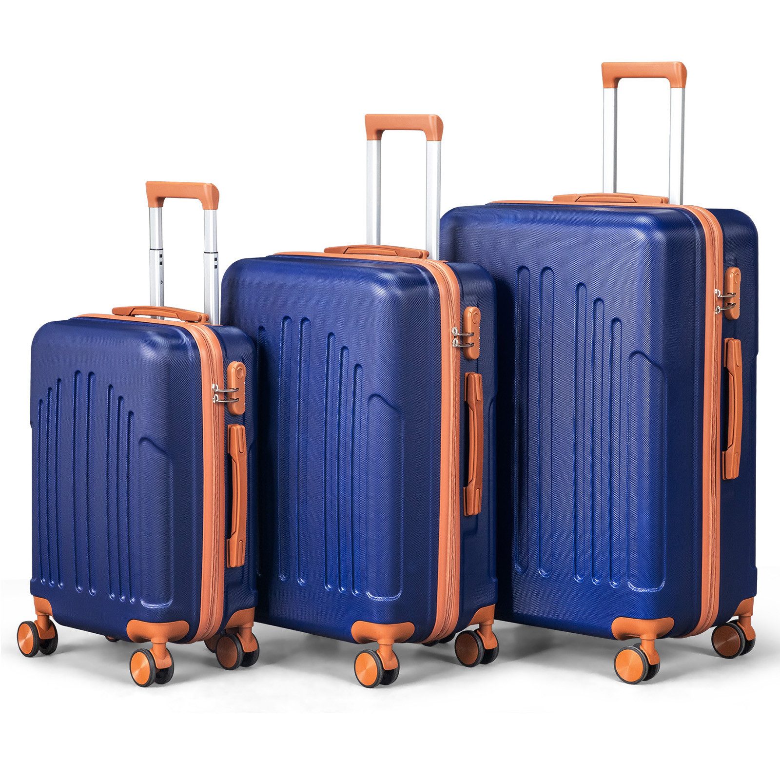 LALAHO Trolleyset Kofferset Hartschalenkoffer Trolley 360° Rollen, 4 Rollen, (3 tlg), Reisekoffer Set mit Handgepäck, Koffer & Trolleys, Dunkelblau