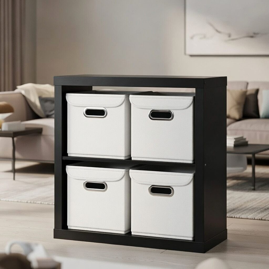 StickandShine Faltbox 2er Set mit Deckel 25x25 cm – Hellgrau, Schwarz, Weiß, Türkis, Creme