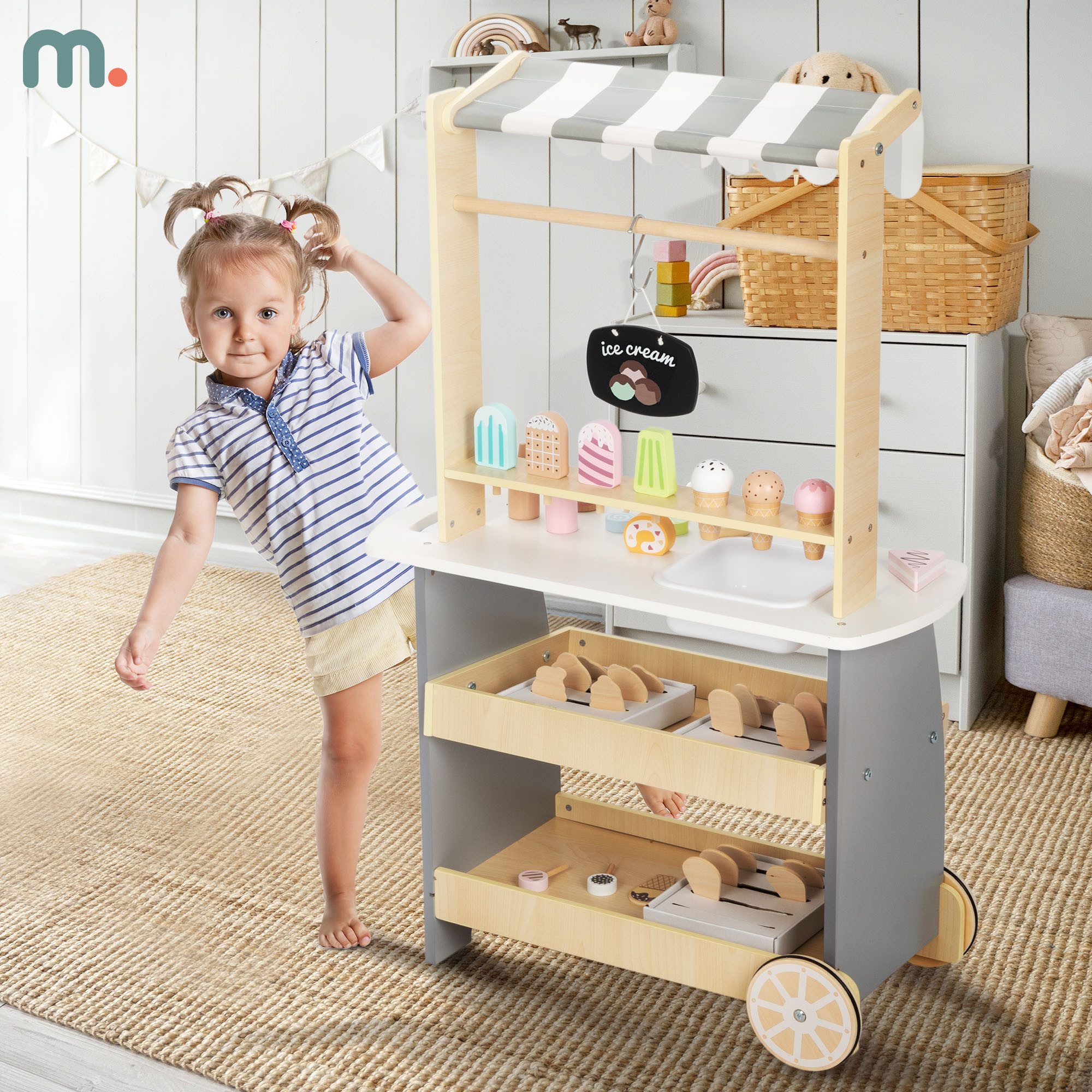 Mamabrum Kinder-Küchenset Holz-Eiswagen auf Rädern - Kinderspielzeug