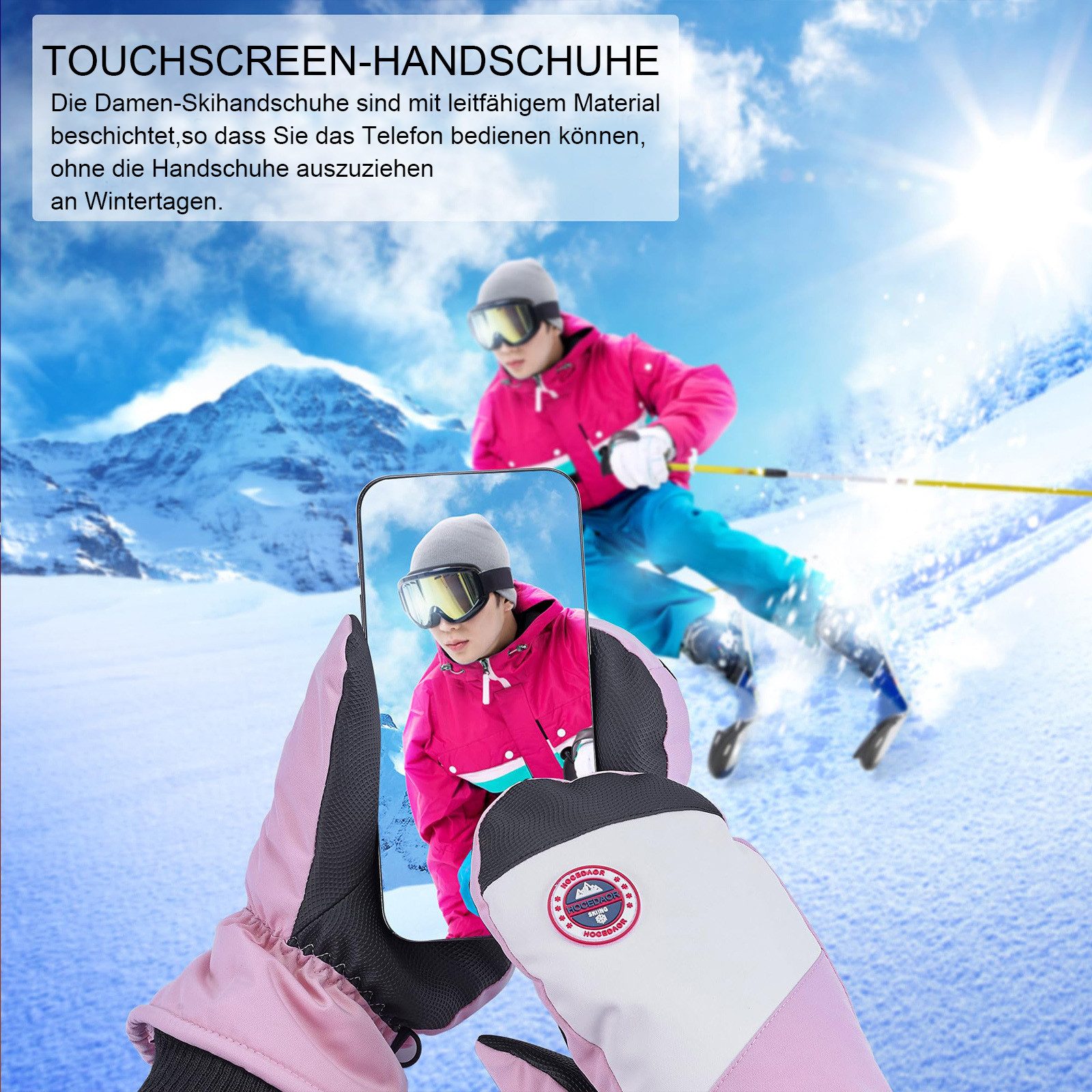 BTTO Hsch. Skihandschuhe Warm Winterhandschuhe,Wasserdichte Thermohandschuhe für Frauen Winddicht Thermische Handschuhe,für Skifahren Laufen Fahrrad