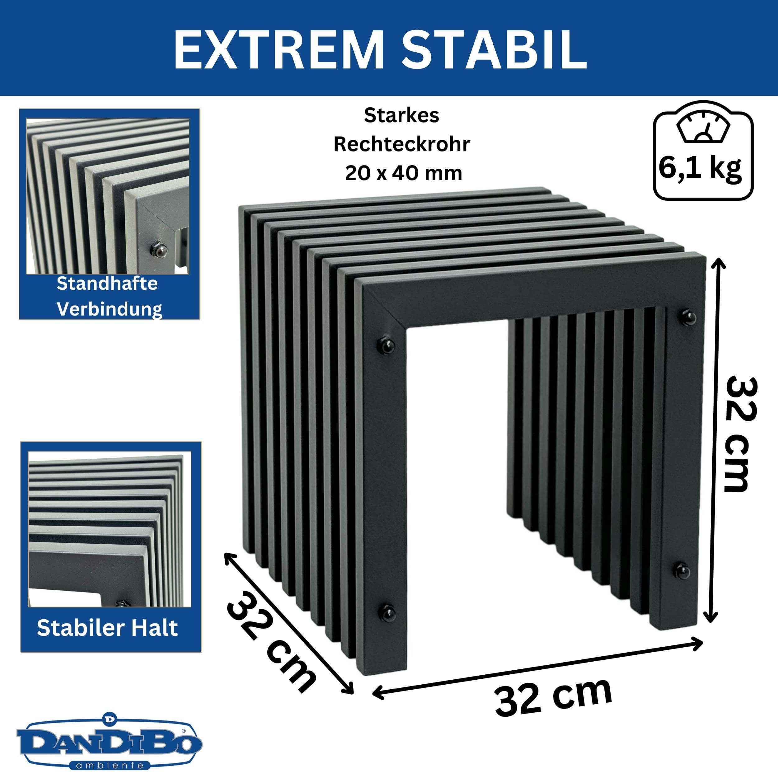 DanDiBo Blumenhocker Lamellenhocker Hocker Metall Schwarz Eckig BASE Massiv günstig online kaufen