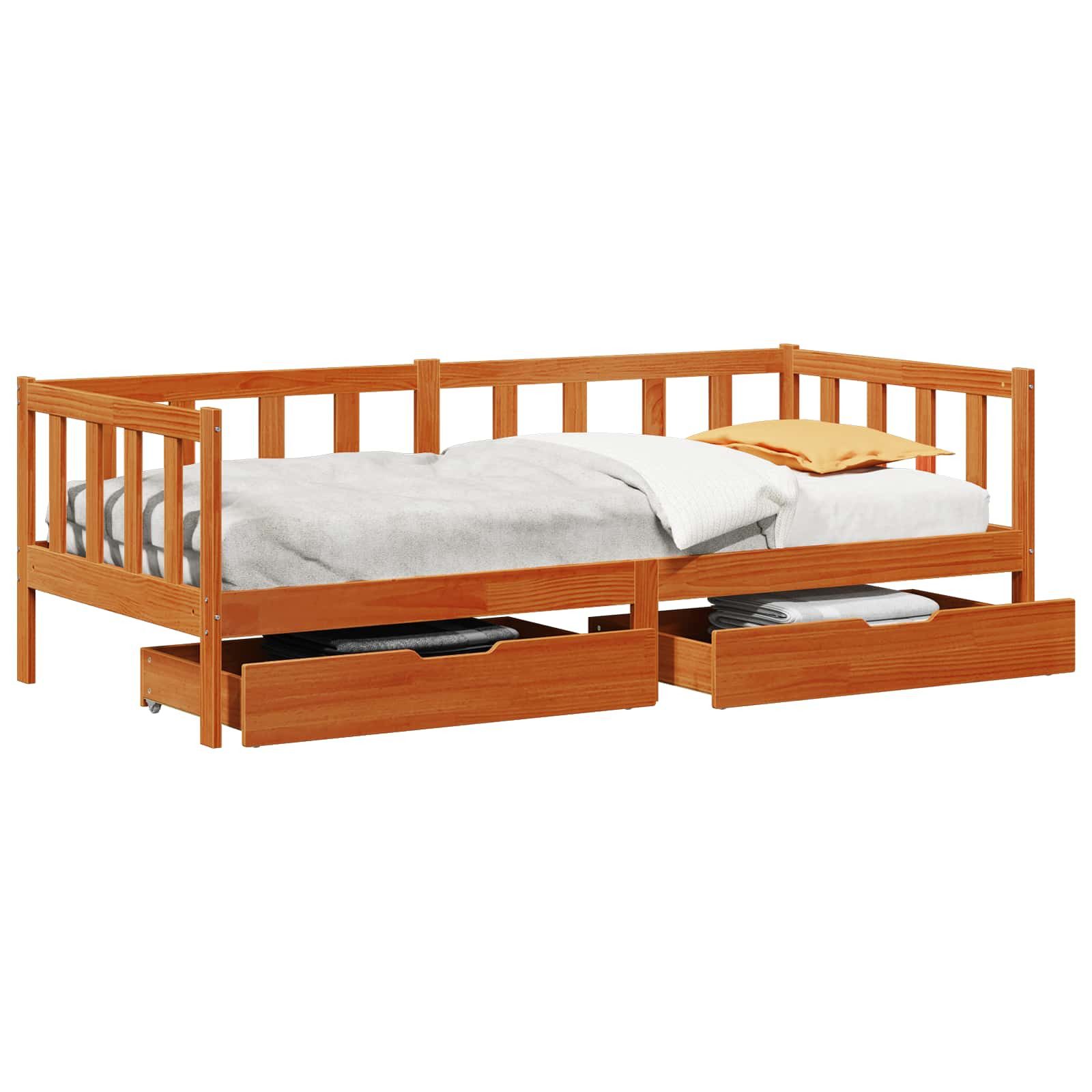 vidaXL Bett Tagesbett mit Schubladen 3 stk. Wachsbraun Massivholz Kiefer (3-tlg)