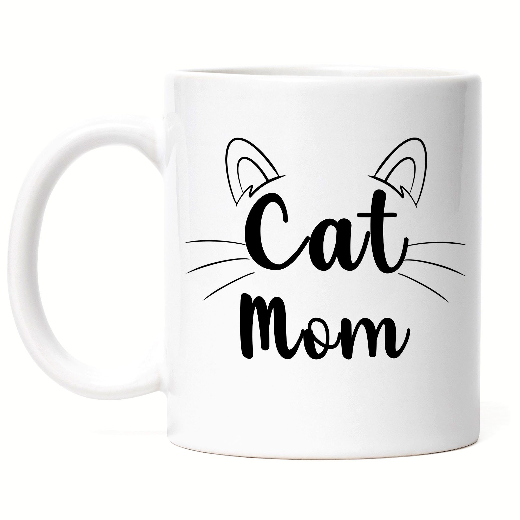 Hey!Print Tasse Cat Mom Tasse Katzen-Mama Geschenk Katzenliebhaber Katzenbesitzer Katzen Kätzchen Kaffeetasse, Keramik Weiß