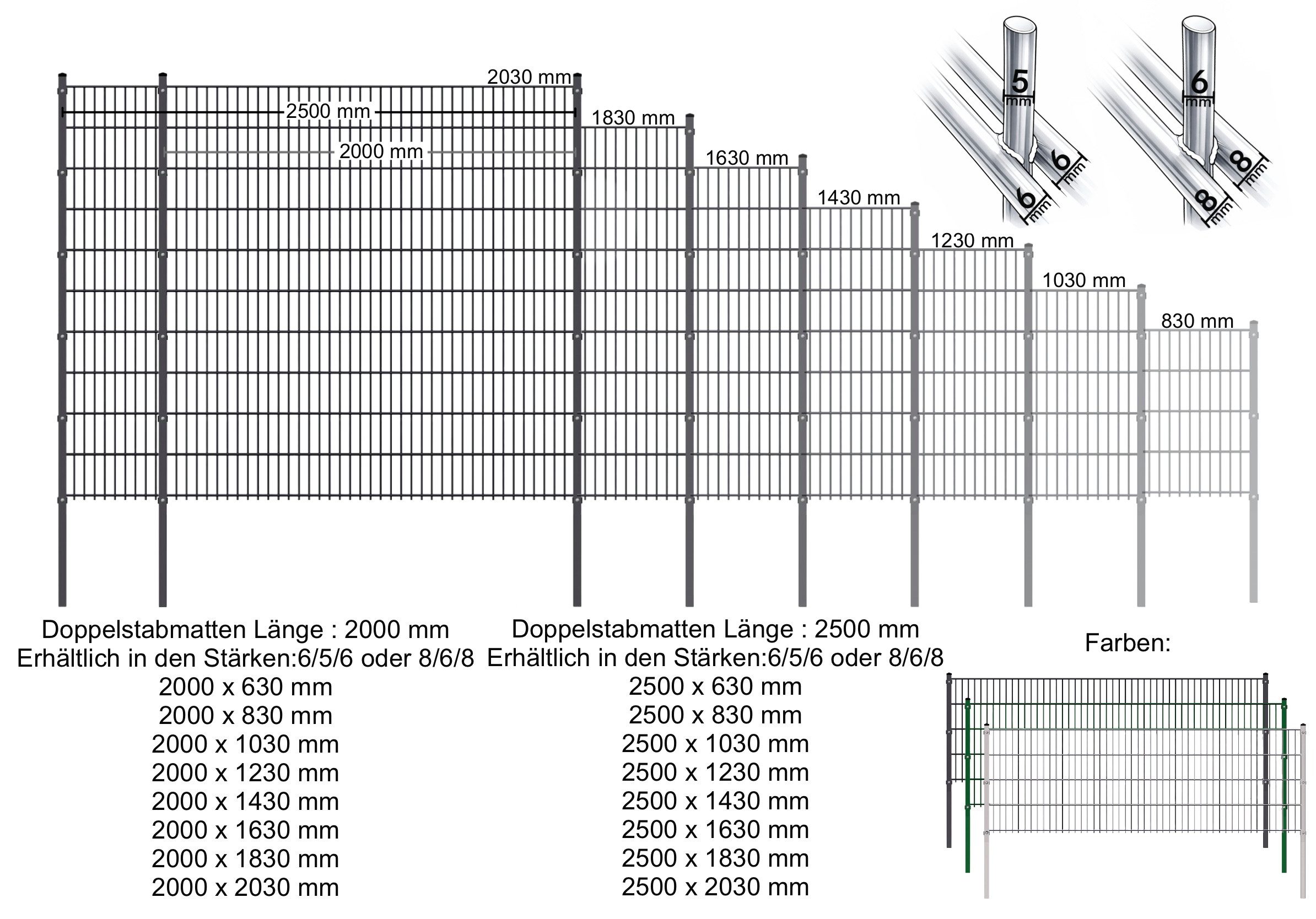 Fischer und Adamek Gartenzaun Doppelstabmattenzaun Element, (Höhe: 630 mm, Farbe: Feuerverzinkt), Einzelmatte