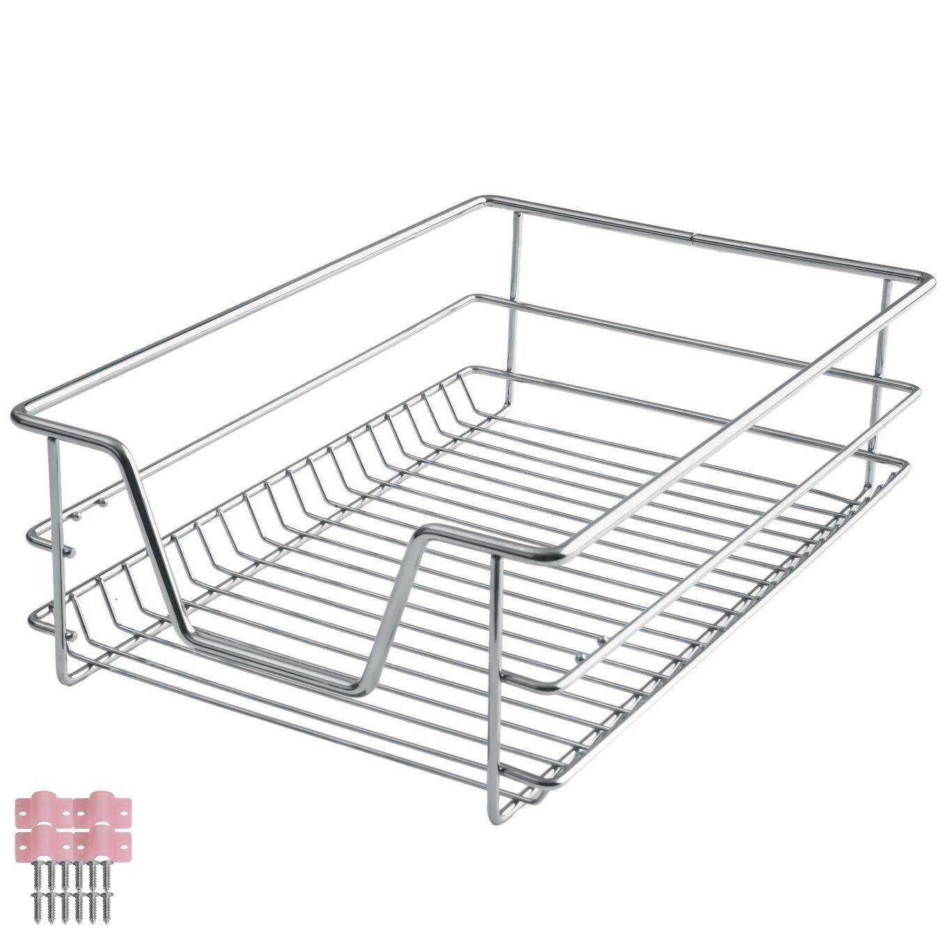 tectake Schublade Teleskopschublade für Küchen- und Schlafzimmerschränke - verchromt, leichtgängig, mit Vollauszug, Belastbarkeit 24 kg
