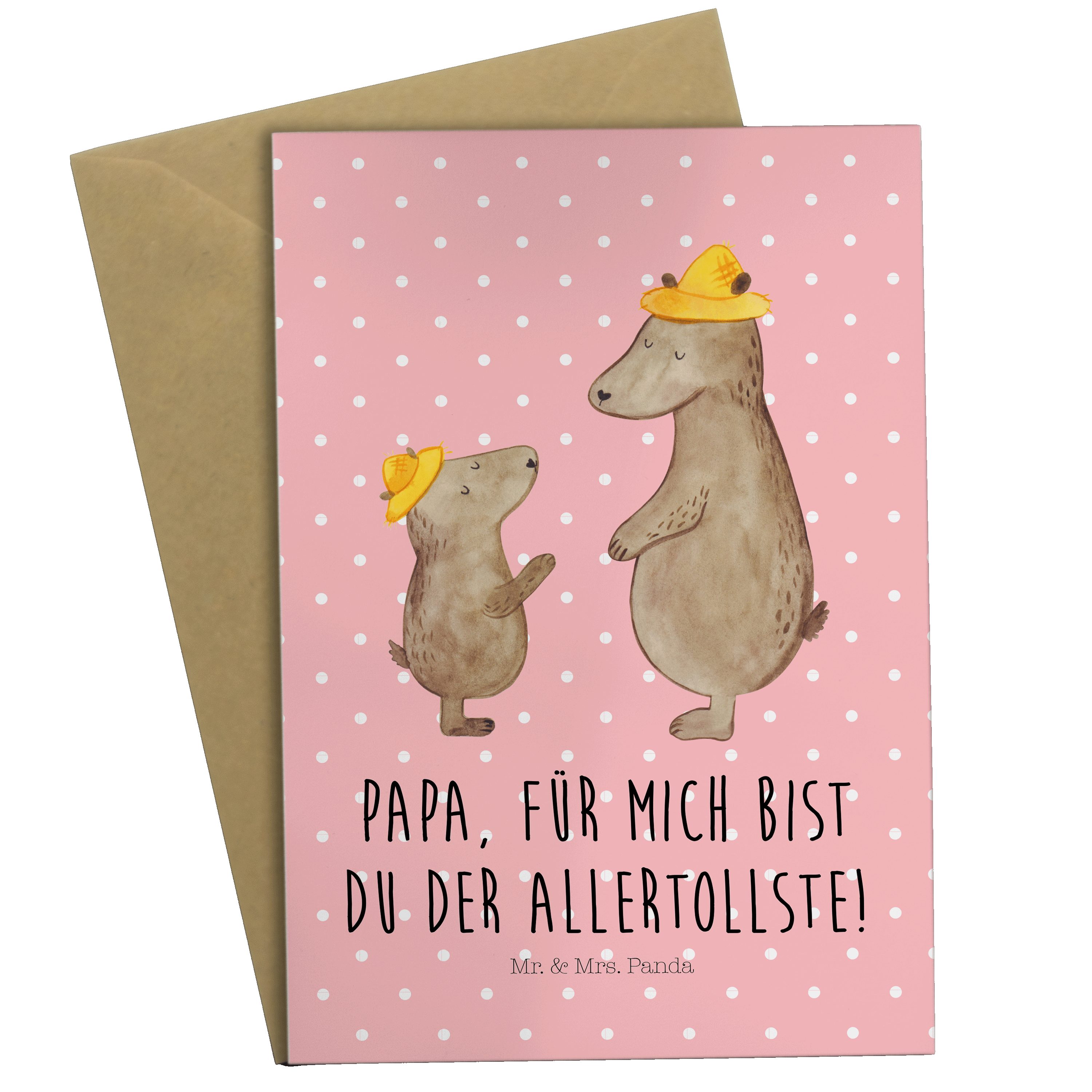 Mr. & Mrs. Panda Grußkarte Bären mit Hut - Rot Pastell - Geschenk, Mama, Einladungskarte, Vater-